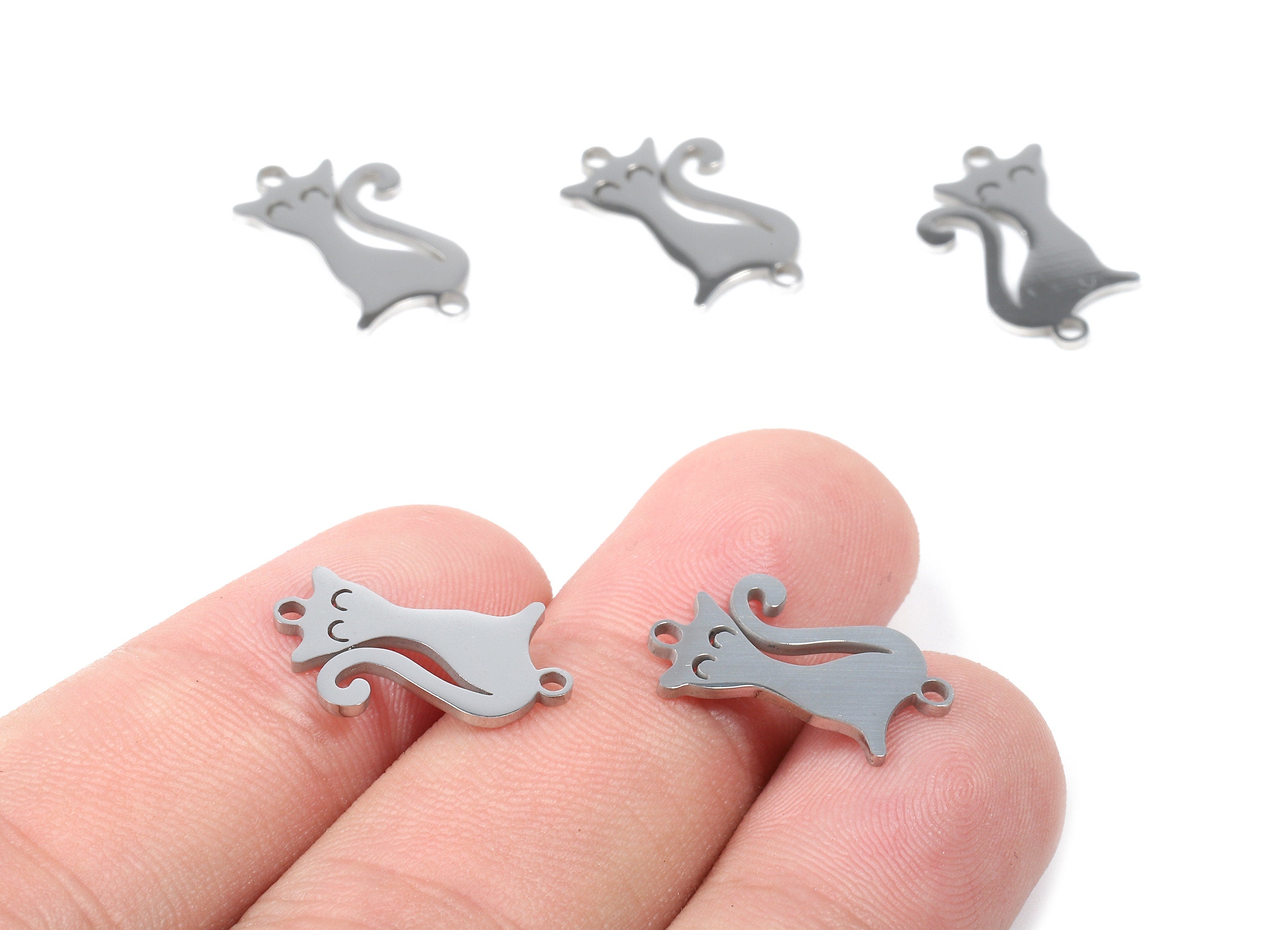 Stainless Steel Cat Connector - Cat Earrings Charms and Pendant - Bracelet Pendant - 17.78x10.91x0.95mm - SS1113 - DOMEDBAZAAR