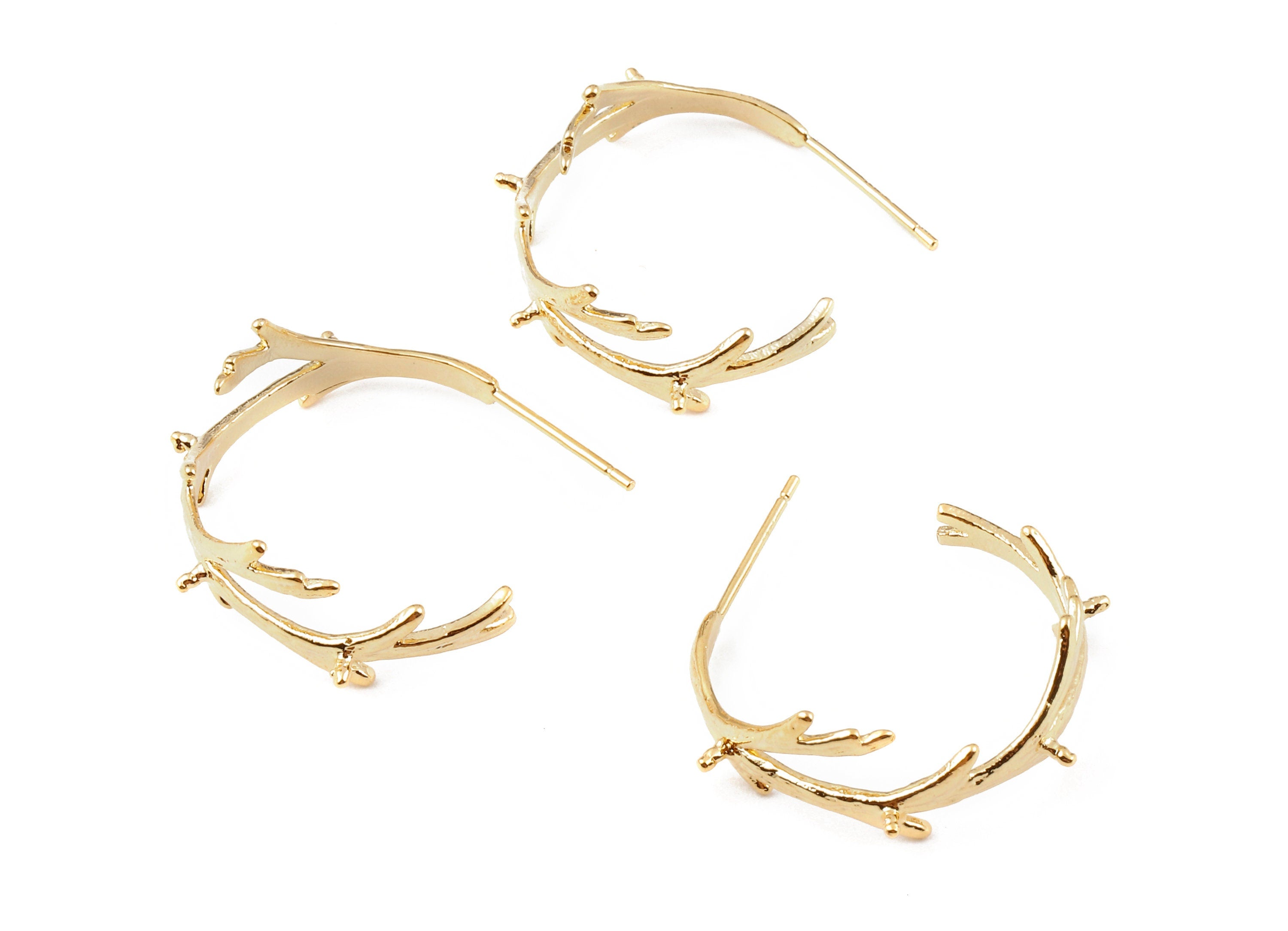 Brasss C Branch Earring Stud - 18K Real Gold Plated Brass Stud - Jewelry Supplies - 24.66x25.15mm - RGP1110 - DOMEDBAZAAR