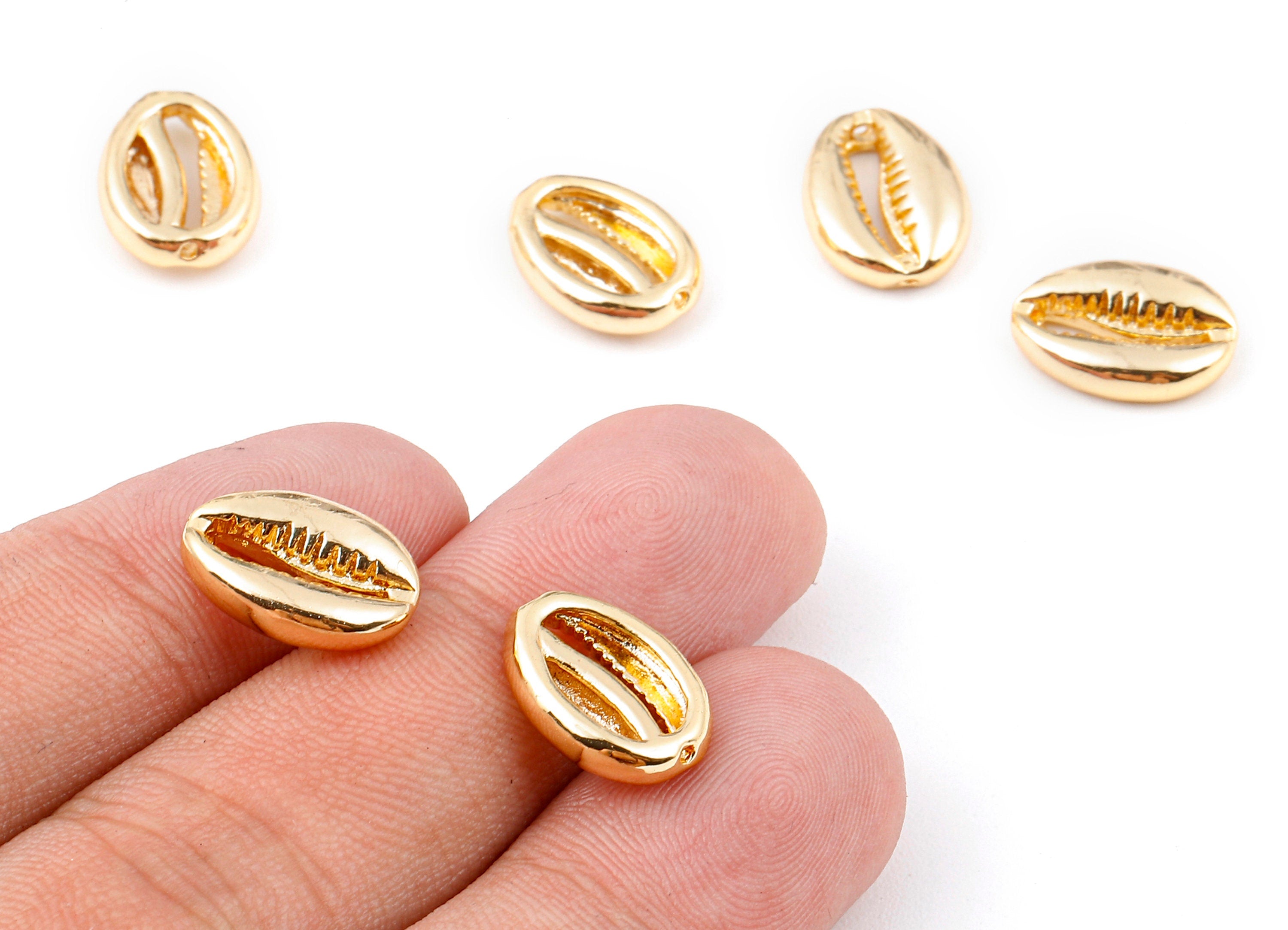 Brass Cowrie Seashell Charms - Cut Open Mussel Shell Earring and Pendant - 18K Real Gold Plated Brass - 13.92x10.07x3.54mm - RGP1113 - DOMEDBAZAAR