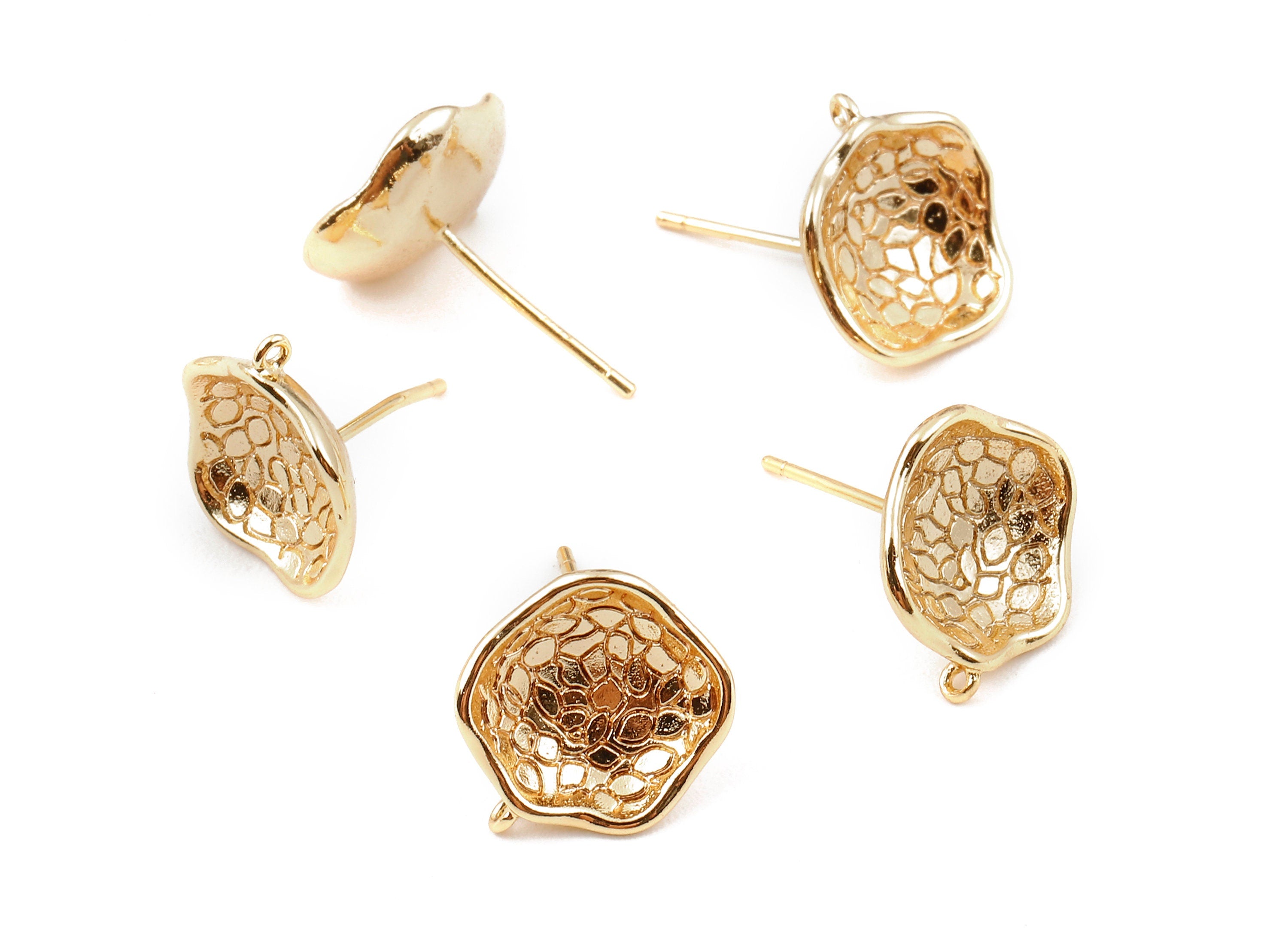 Brass Round Earring Posts - Round Earring Stud - 18K Real Gold Plated Brass Stud - Jewelry Supplies - 12.364x12.34x1.33mm - RGP1143 - DOMEDBAZAAR