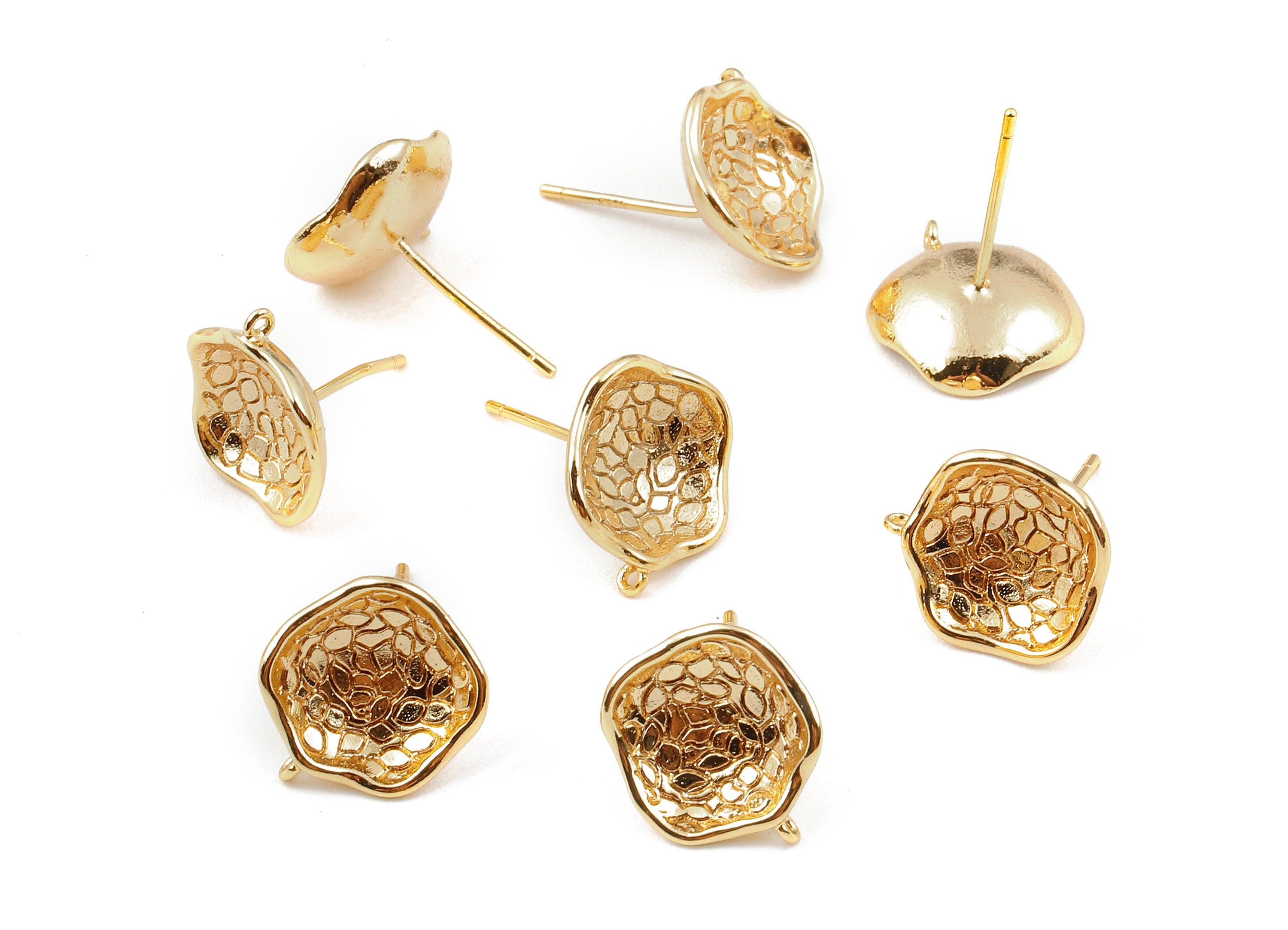 Brass Round Earring Posts - Round Earring Stud - 18K Real Gold Plated Brass Stud - Jewelry Supplies - 12.364x12.34x1.33mm - RGP1143 - DOMEDBAZAAR