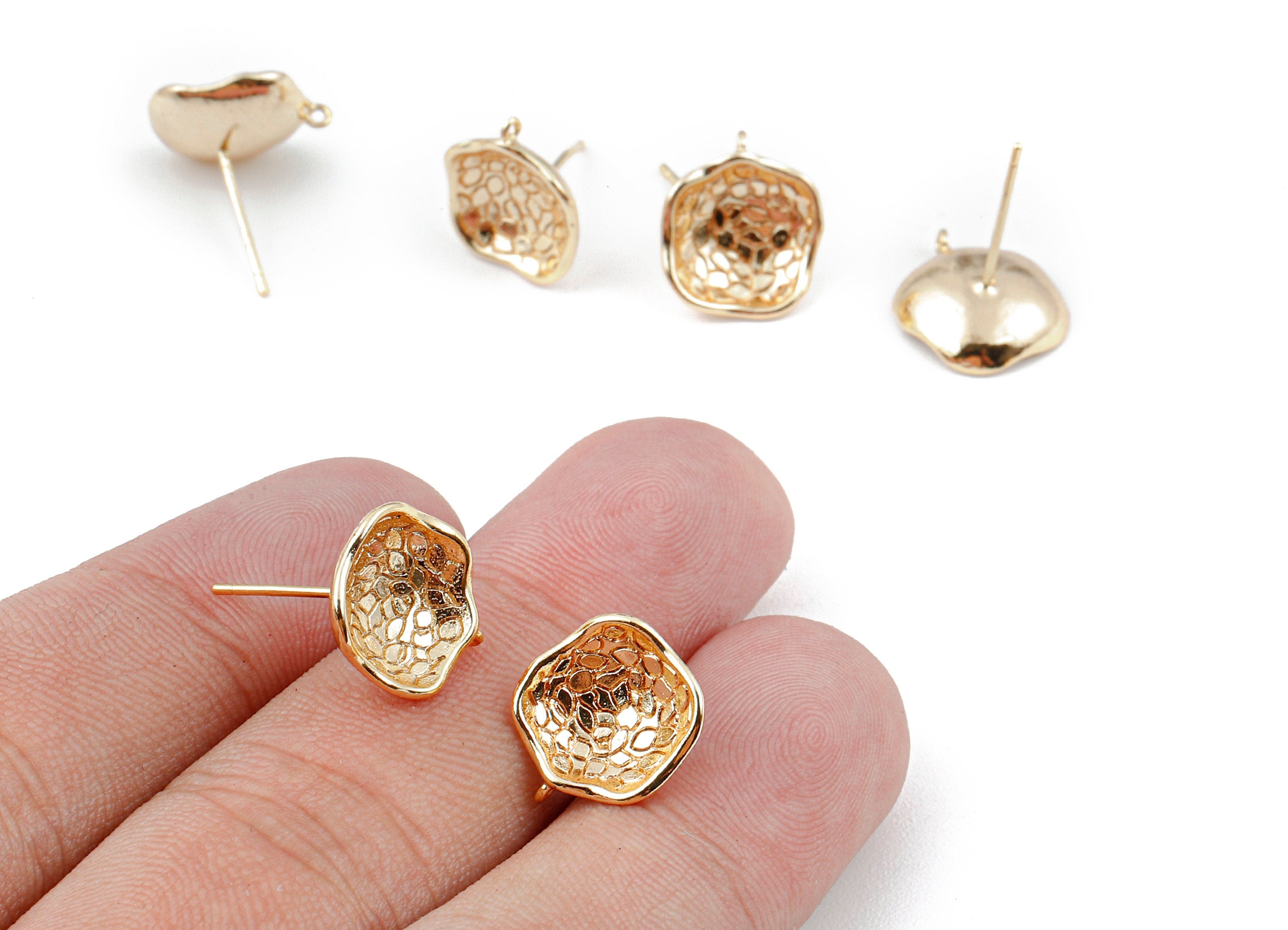 Brass Round Earring Posts - Round Earring Stud - 18K Real Gold Plated Brass Stud - Jewelry Supplies - 12.364x12.34x1.33mm - RGP1143 - DOMEDBAZAAR