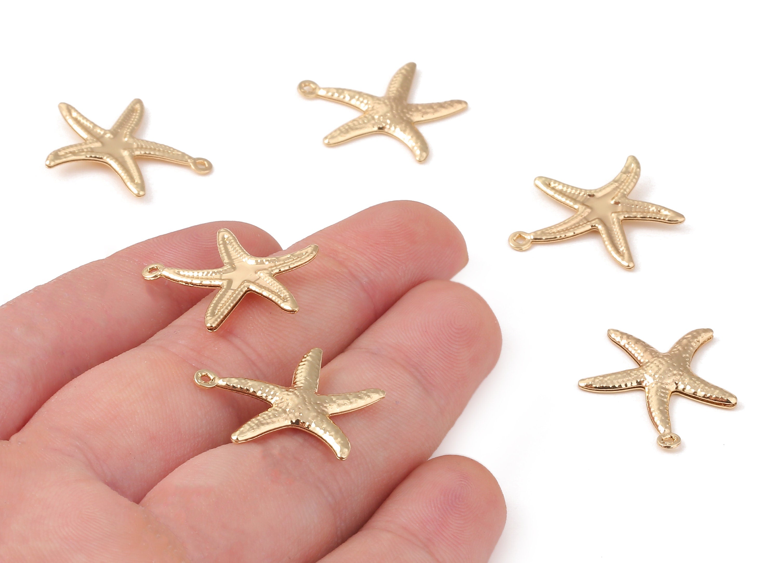 Brass Starfish Earring Charms - Brass Starfish Earring Pendant - 18K Real Gold Plated Brass - Necklace Pendant - 22.27x19.39x1.6mm - RGP1238 - DOMEDBAZAAR