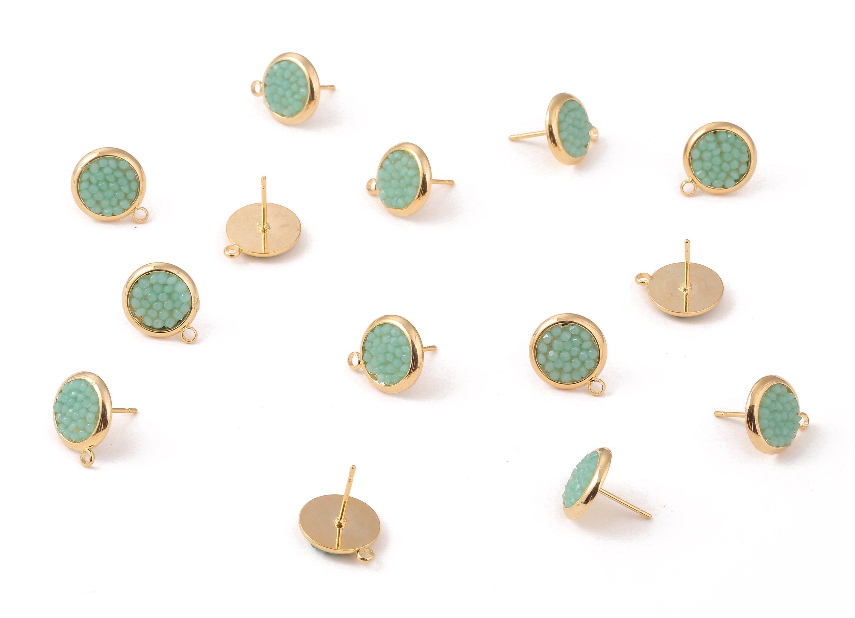Brass Round Earing Post - Brass Round Earring Stud - 18K Real Gold Plated Brass - Jewelry Supplies - 15.52x12.98x2.38mm - RGP1142 - DOMEDBAZAAR