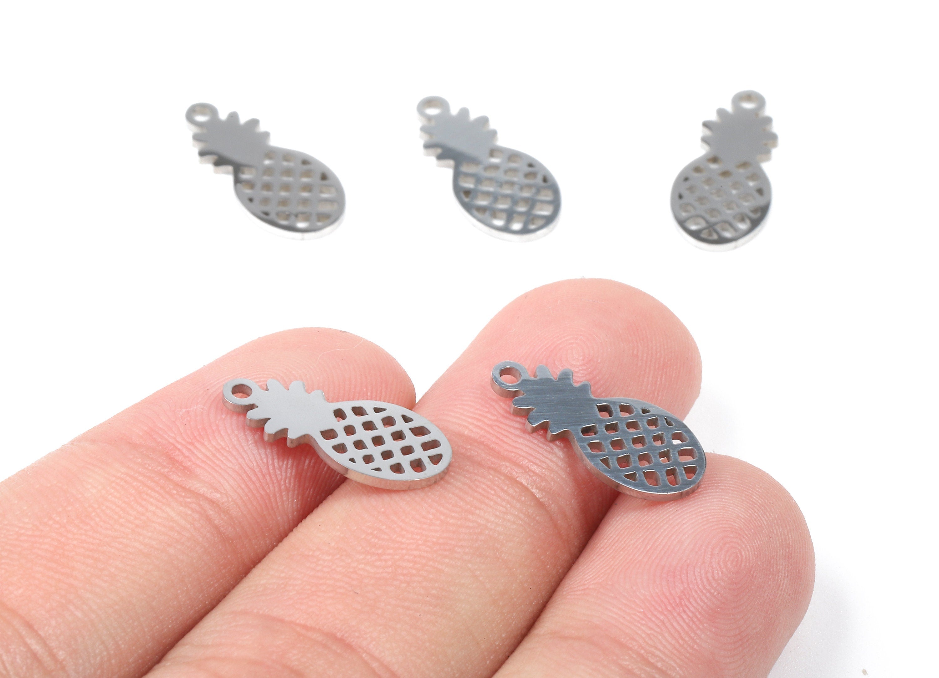 Stainless Steel Pineapple Charms - Pineapple Earrings and Pendant - Bracelet Pendant - Jewelry Supplies - 17.16x8.01x0.94mm - SS1078 - DOMEDBAZAAR