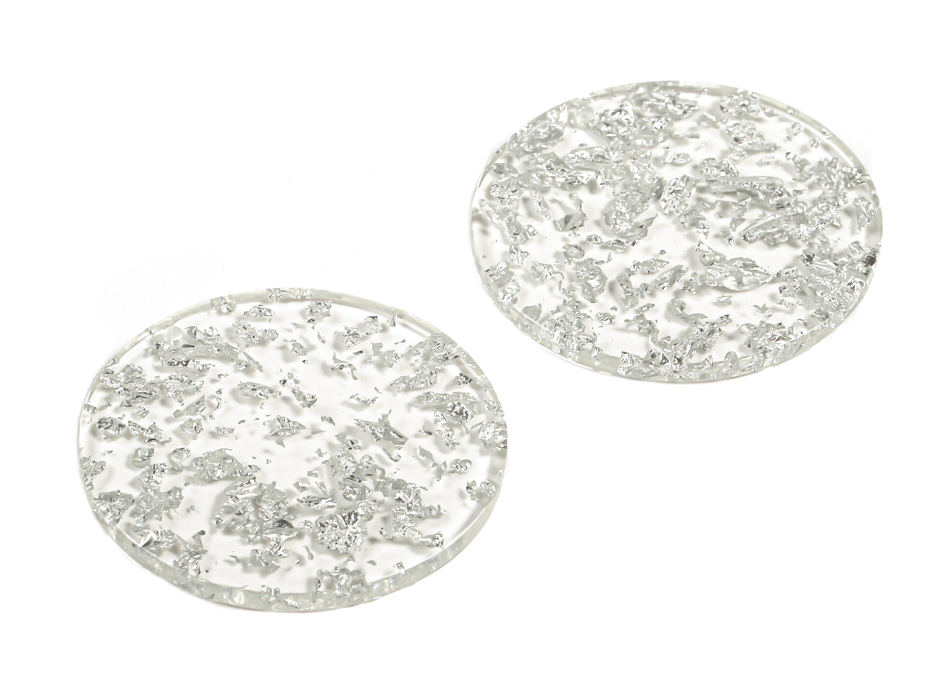Acetate Round Charms - Coin Earrings and Pendant - Silver Foil & Confetti - Color Code: A254 - 34.8x34.8x2.54mm - AC1135-A254 - DOMEDBAZAAR