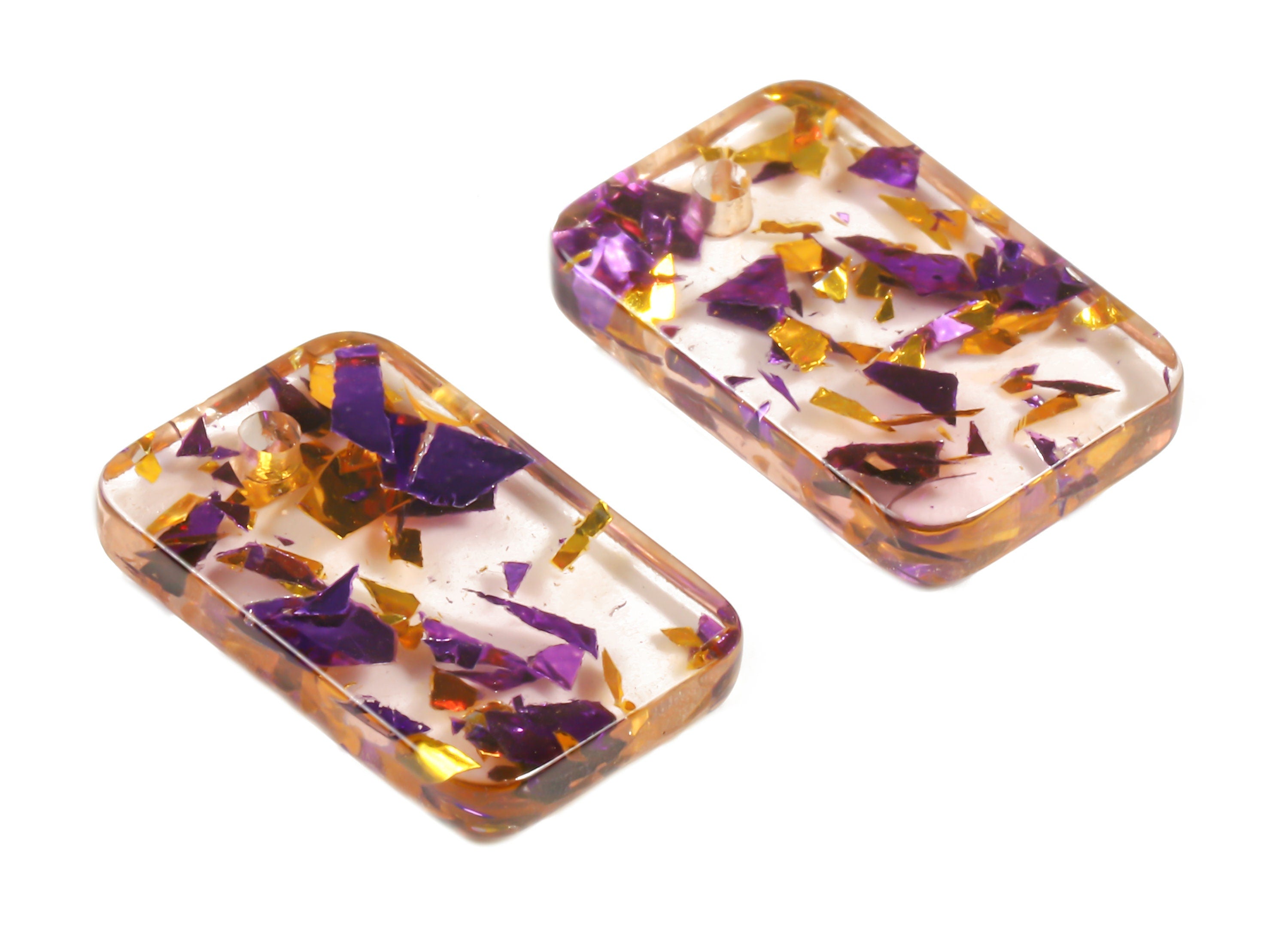 Acetate Rectangle Charms - Rectangle Earrings and Pendant - Purple & Gold Confetti - Color Code: A388 - 16.9x10.9x2.7mm - AC1143-A388 - DOMEDBAZAAR