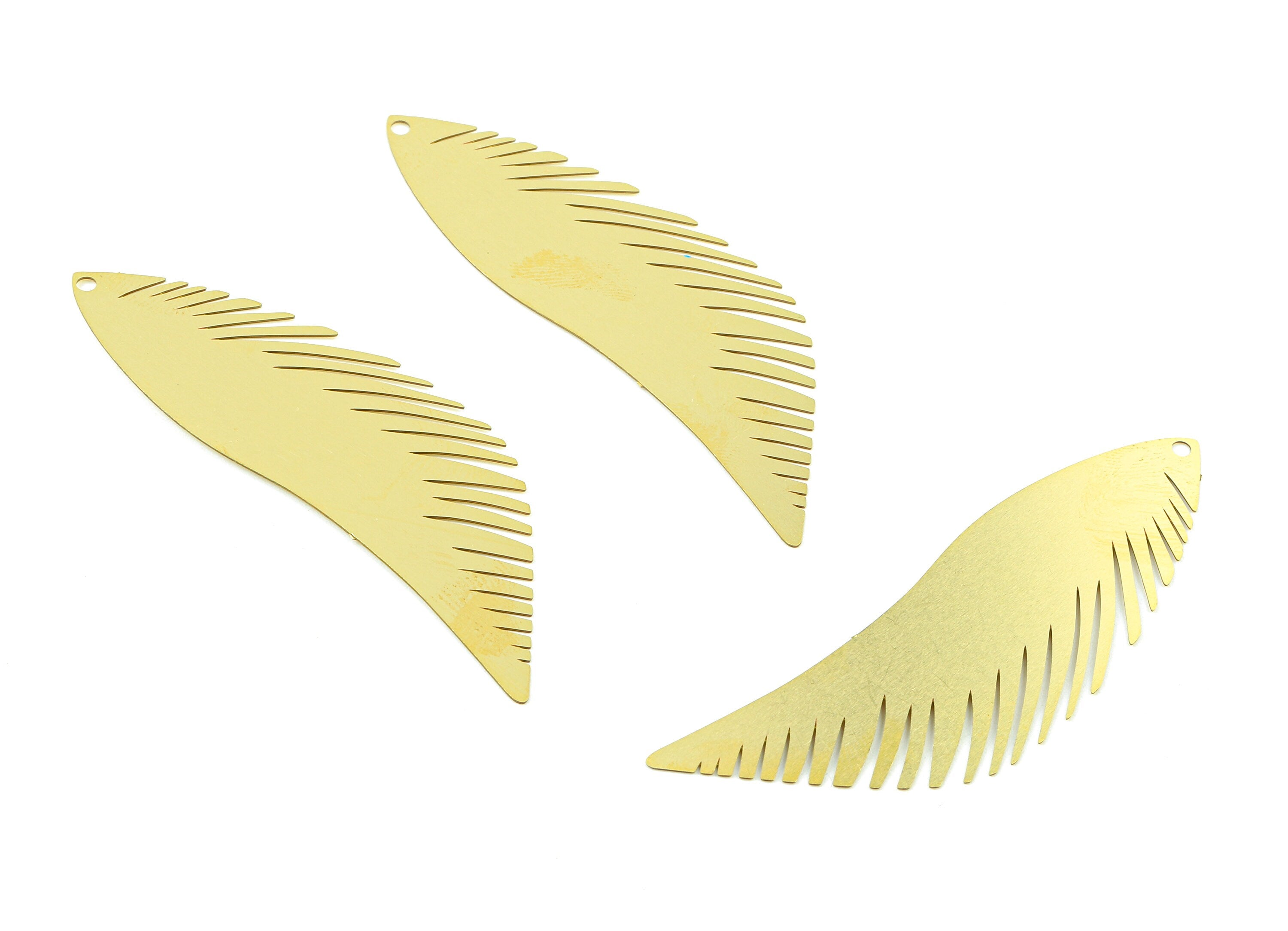 Brass Feather Charms - Raw Brass Feather Earrings and Pendant - Brass Necklace Charms - Jewelry Supplies - 62.23x18.4x0.3mm - JJB5733 - DOMEDBAZAAR