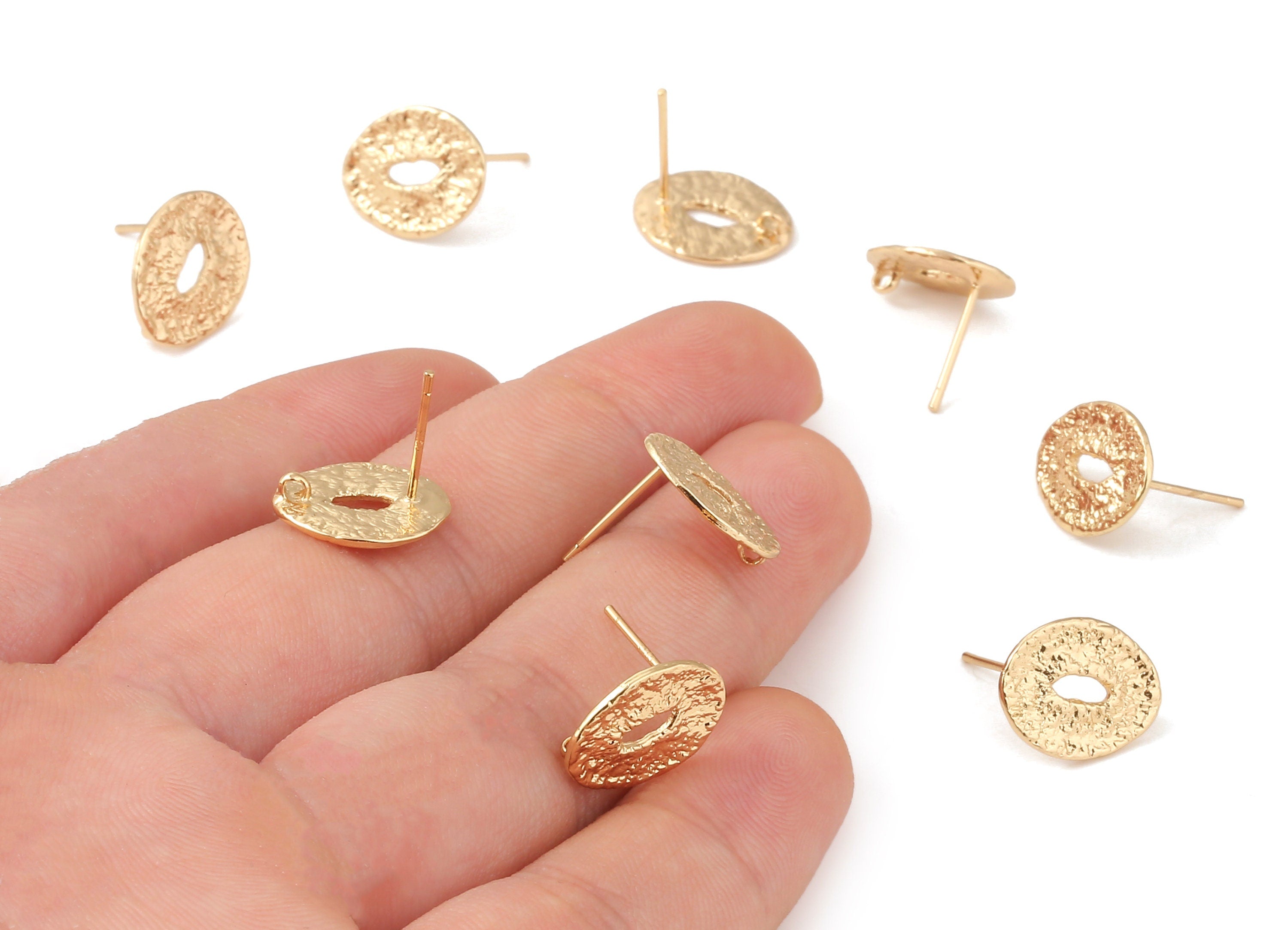 Brass Oval Earring Posts - Brass Oval Earring Stud - 18K Real Gold Plated Brass Stud - Jewelry Supplies - 14x8.26x0.66mm - RGP1215 - DOMEDBAZAAR