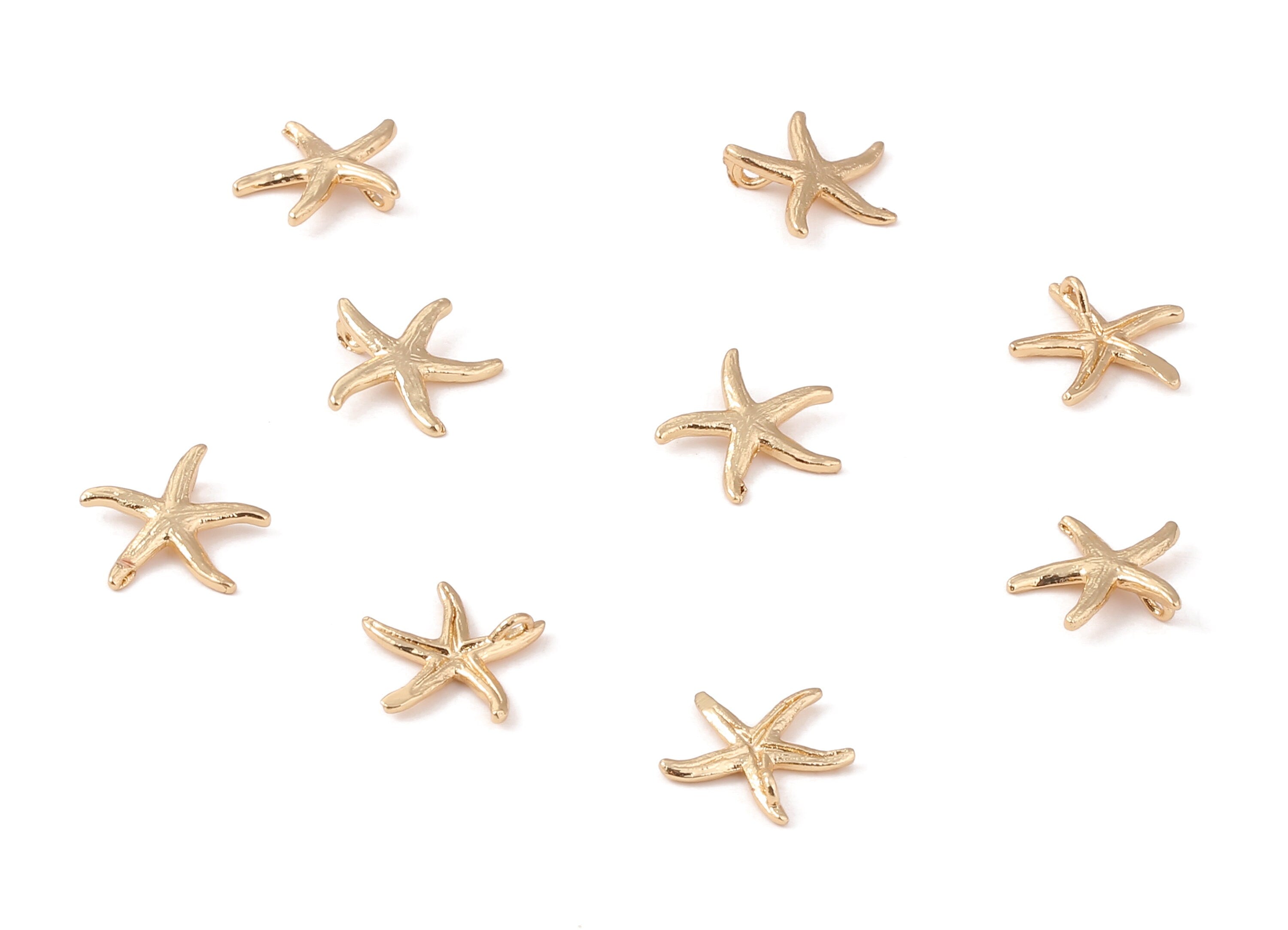 Brass Starfish Earring Charm - Brass Starfish Earring Pendant - 18K Real Gold Plated Brass - Necklace Pendant - 12.77x12.77x1.52mm - RGP1220 - DOMEDBAZAAR