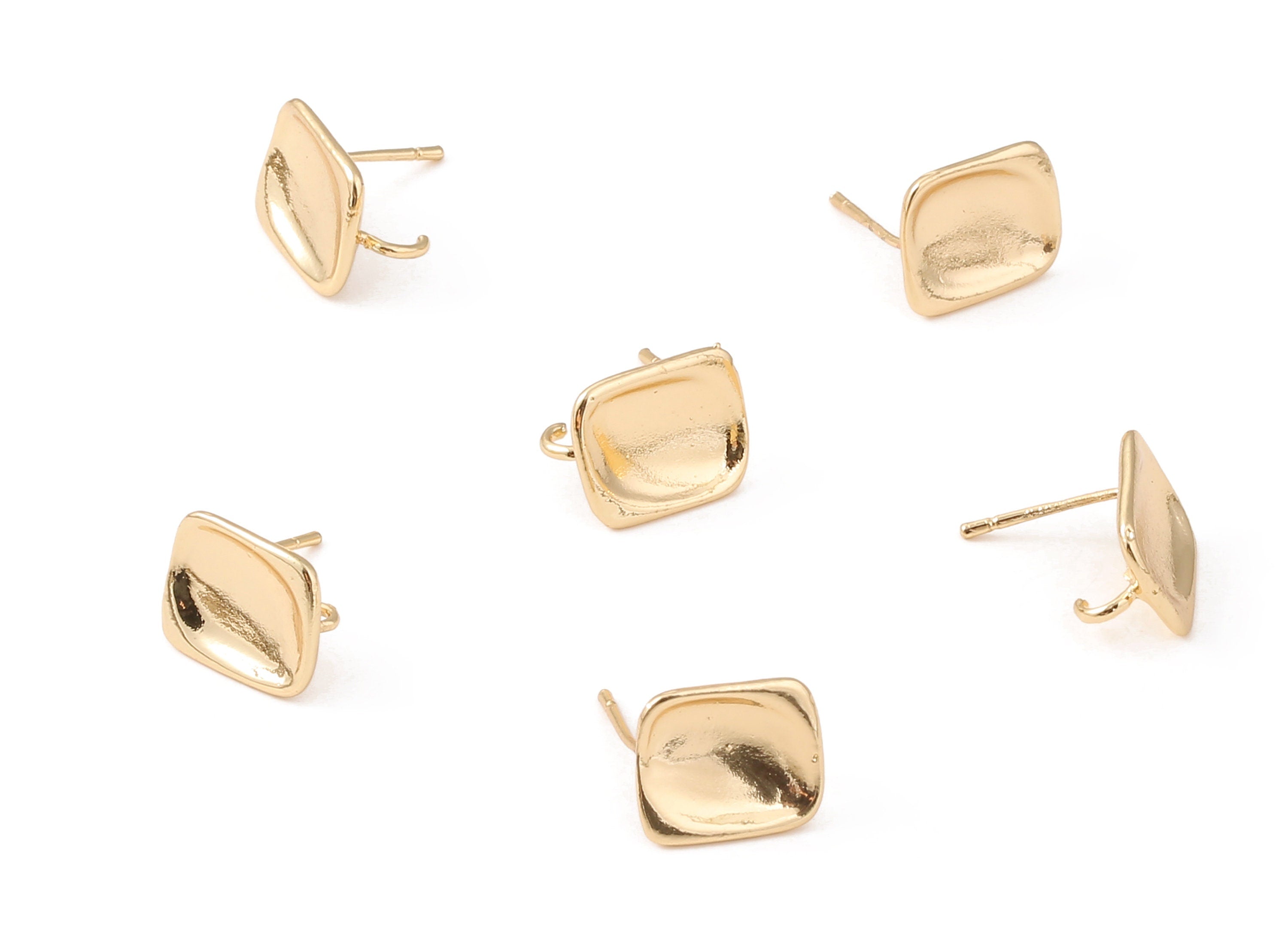 Brass Rectangle Earing Post - Brass Rectangle Earring Stud - 18K Real Gold Plated Brass - Jewelry Supplies - 12.69x10.85x1.22mm - RGP1212 - DOMEDBAZAAR