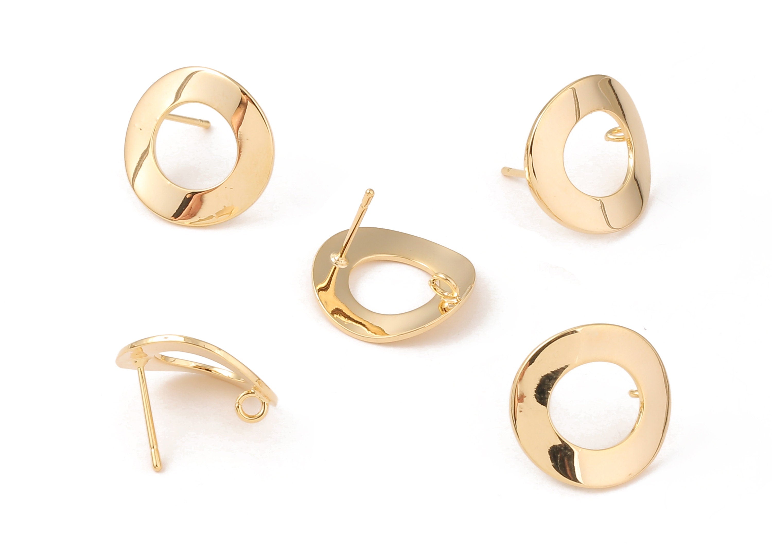 Brass Round Earing Post - Brass Round Earring Stud - 18K Real Gold Plated Brass - Jewelry Supplies - 18.17x17.17x0.94mm - RGP1060 - DOMEDBAZAAR