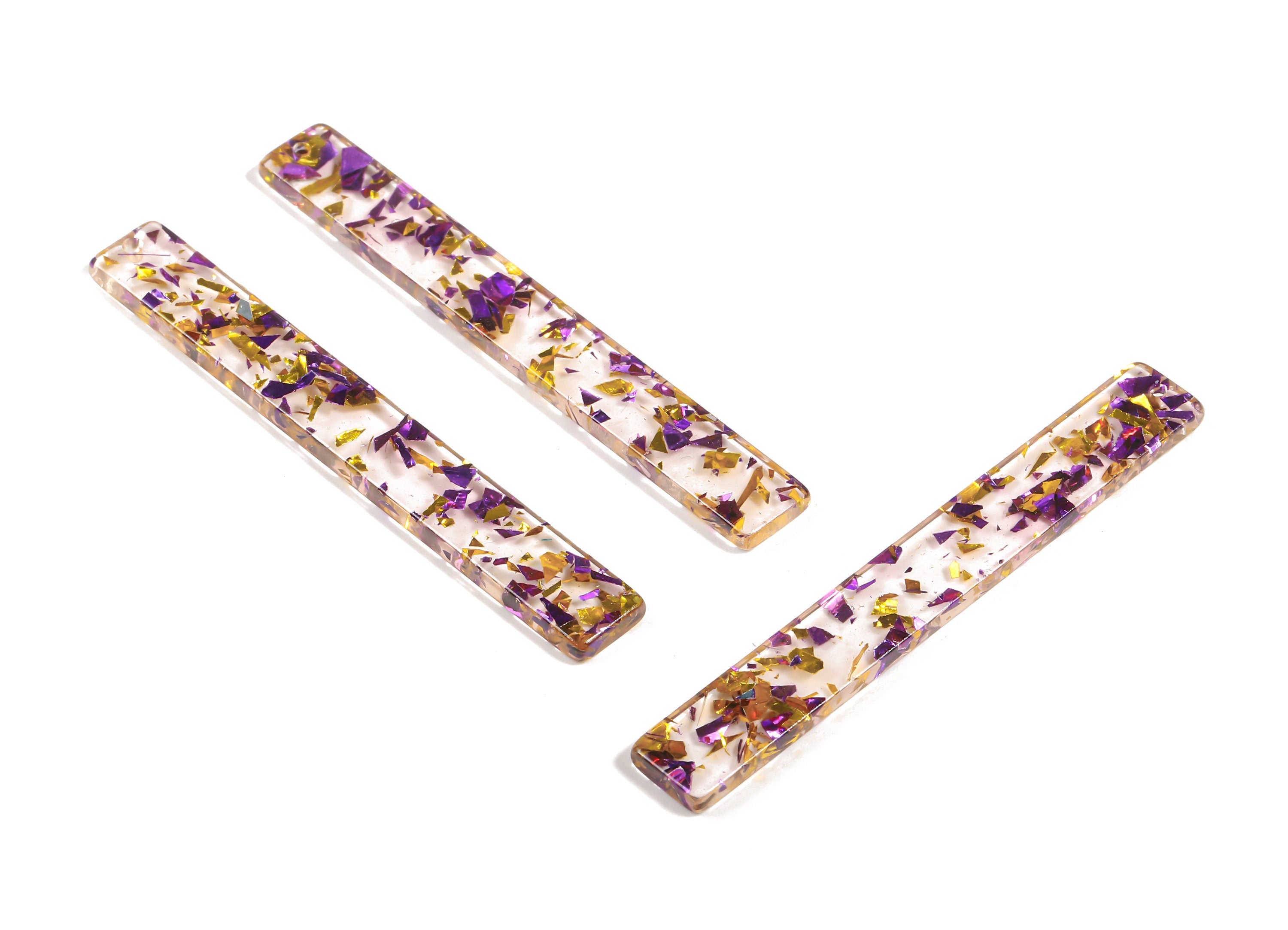 Acrylic Stick Charms - Purple & Gold Confetti - Bar Earrings and Pendant - Color Code: A388 - 59.88x8x2.56mm - AC1049-A388 - DOMEDBAZAAR