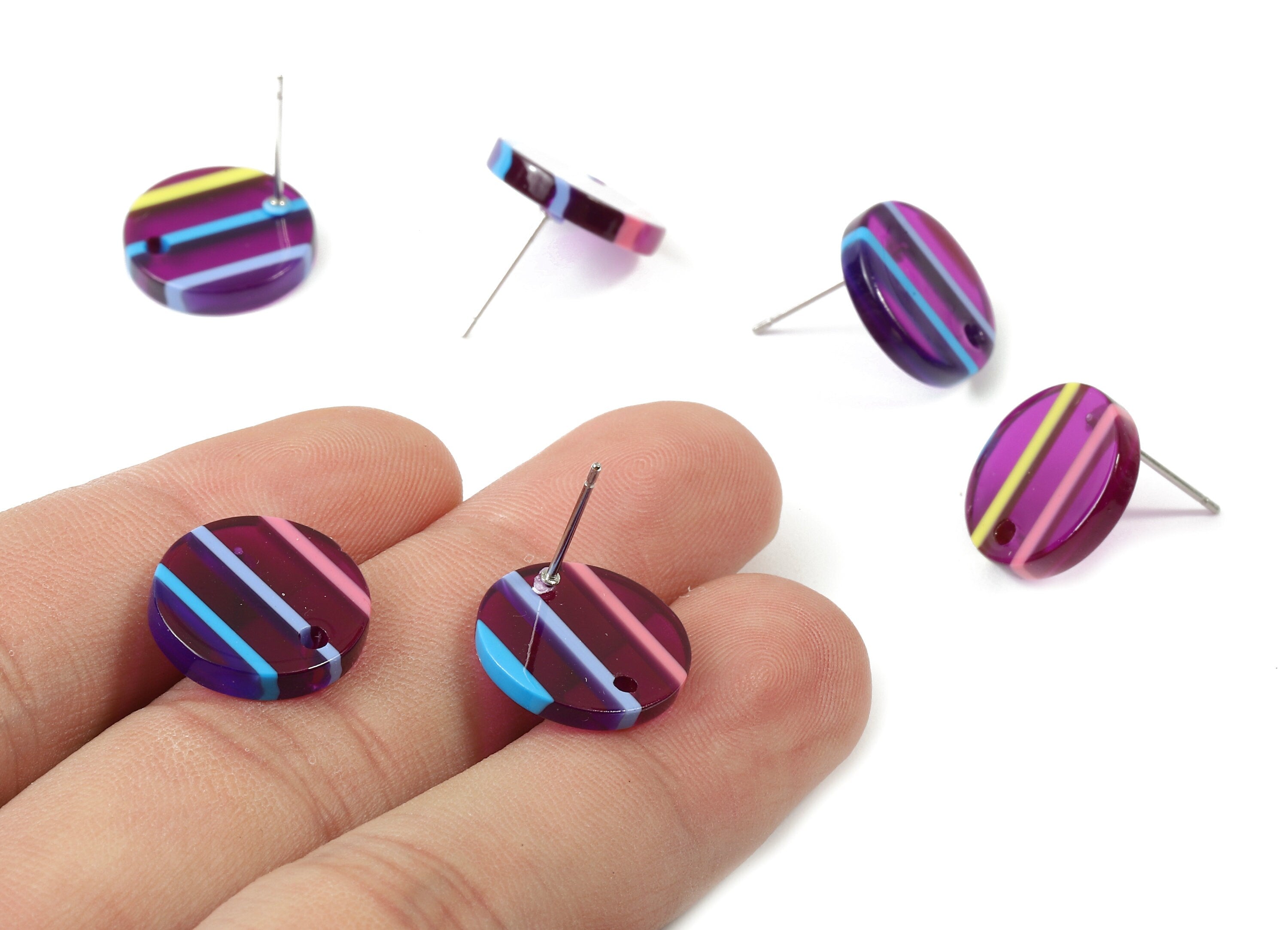 Acetate Round Earring Stud - Acetate Round Earring Post - Earring Post Findings - Color Code: A65 - 15x15x2.5mm - AC1672-A65 - DOMEDBAZAAR