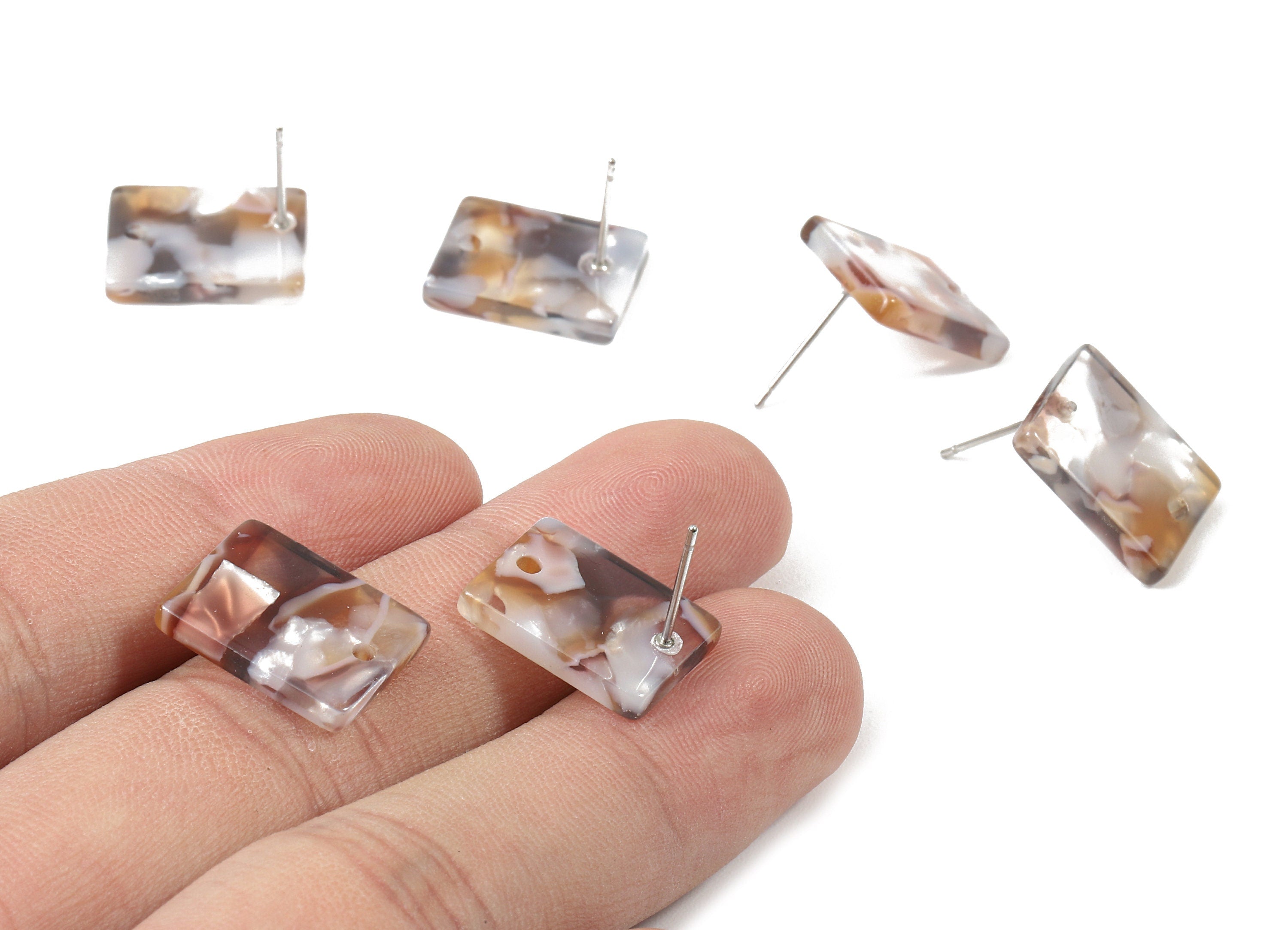 Acetate Rectangle Earring Stud - Rectangle Earring Post and Stud - Earring Post Findings - Color Code: A372 - 15.43x11.72x2.5mm- AC1663-A372 - DOMEDBAZAAR