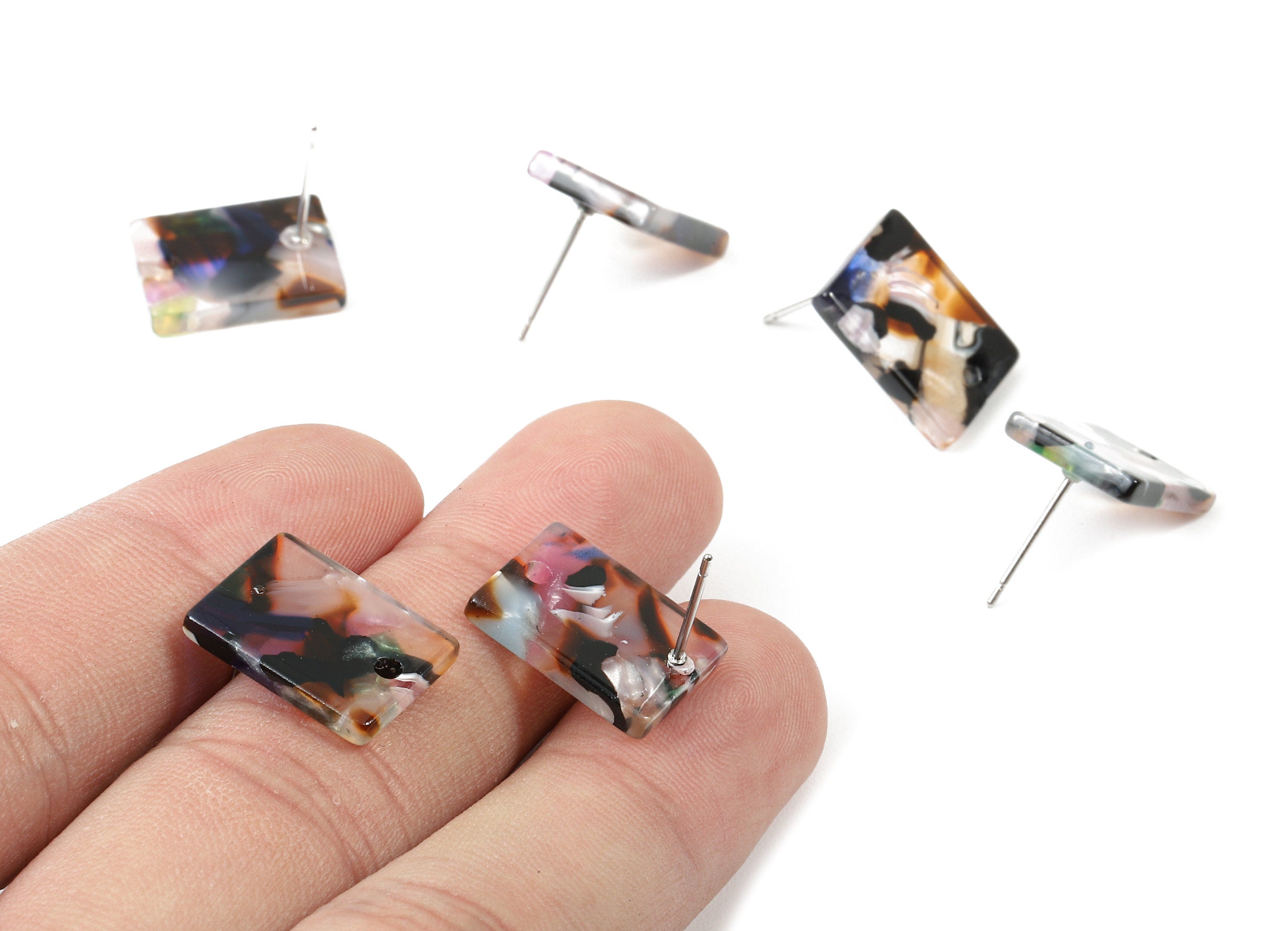 Acetate Rectangle Earring Stud - Rectangle Earring Post and Stud - Earring Post Findings - Color Code: A11 - 15.43x11.72x2.5mm- AC1663-A11 - DOMEDBAZAAR