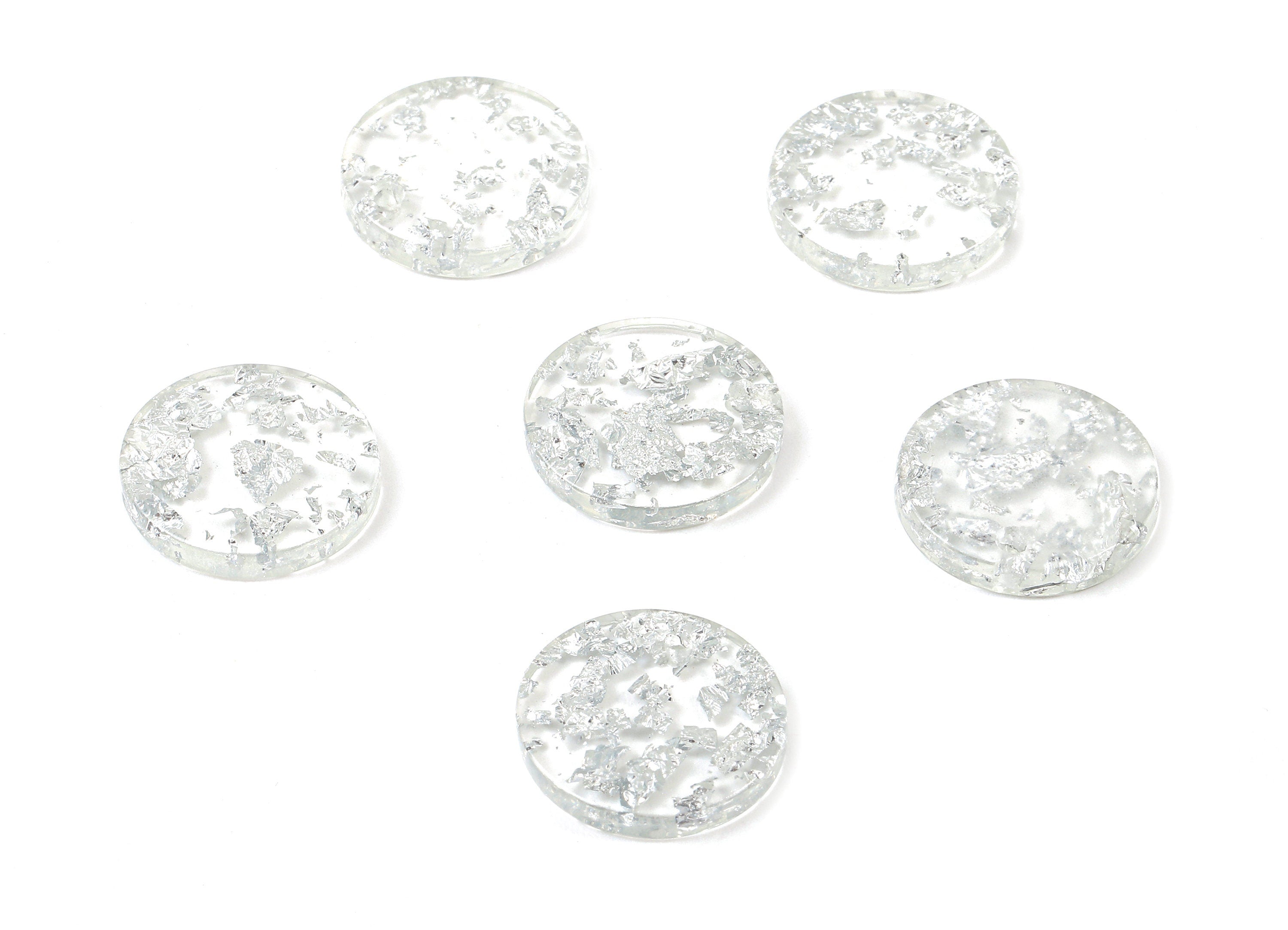 Acetate Round Charms - Round Earrings and Pendant - Silver Foil & Confetti - Color Code: A254 - 15.7x15.7x2.78mm - AC1675-A254 - DOMEDBAZAAR
