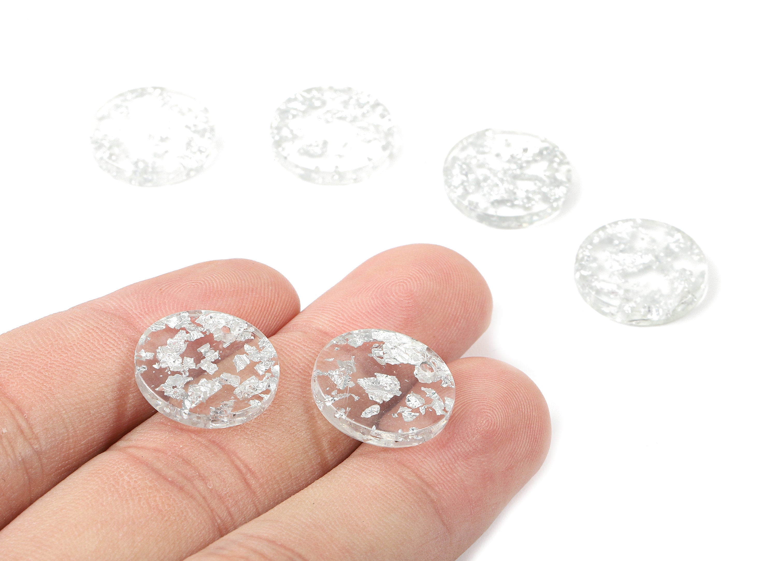 Acetate Round Charms - Round Earrings and Pendant - Silver Foil & Confetti - Color Code: A254 - 15.7x15.7x2.78mm - AC1675-A254 - DOMEDBAZAAR