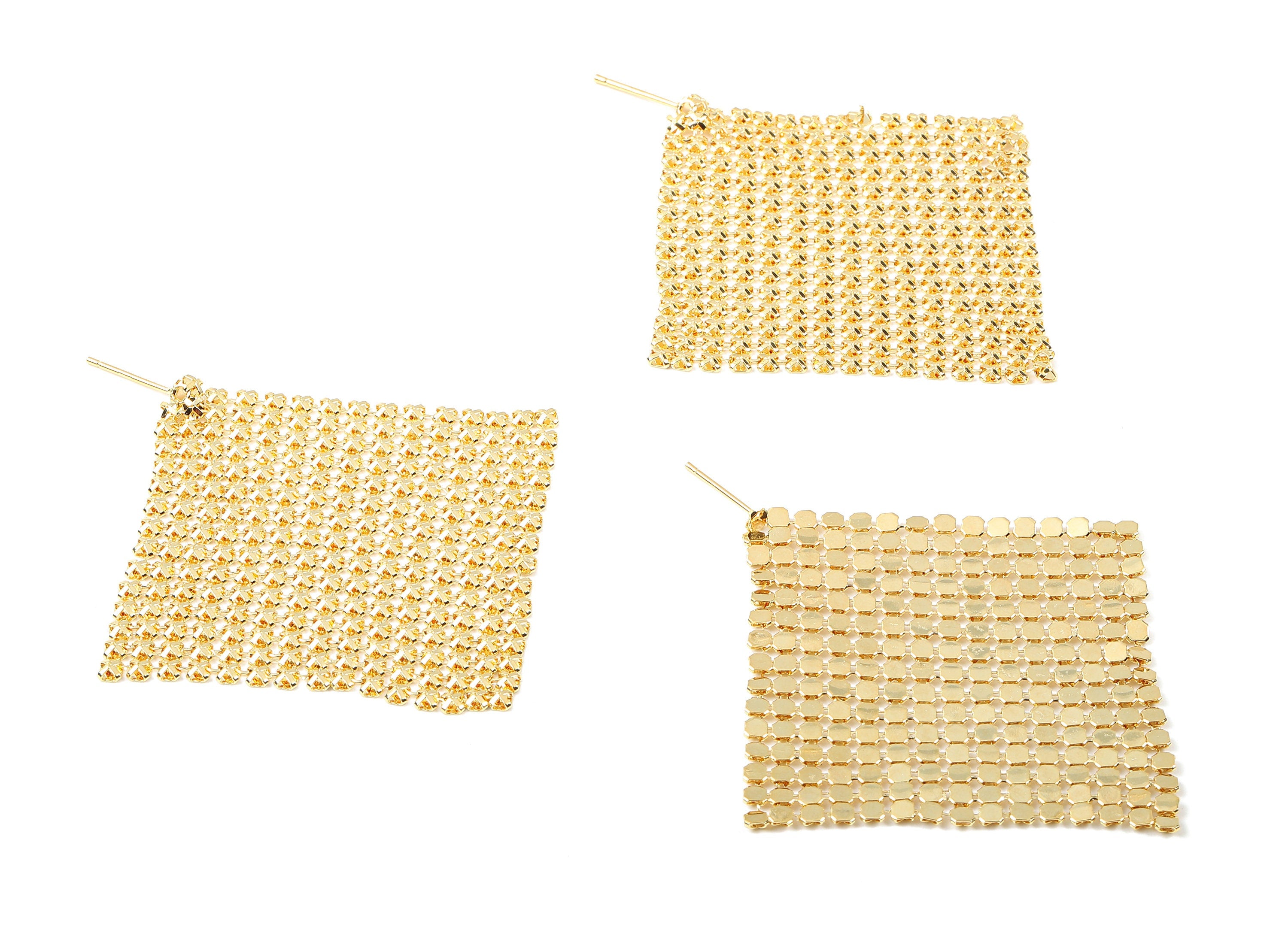 Brass Square Mesh Earring Post - Brass Square Mesh Earring Stud - 18K Real Gold Plated Brass - Brass Square Pendant - 50x50x1.57mm - RGP2255 - DOMEDBAZAAR