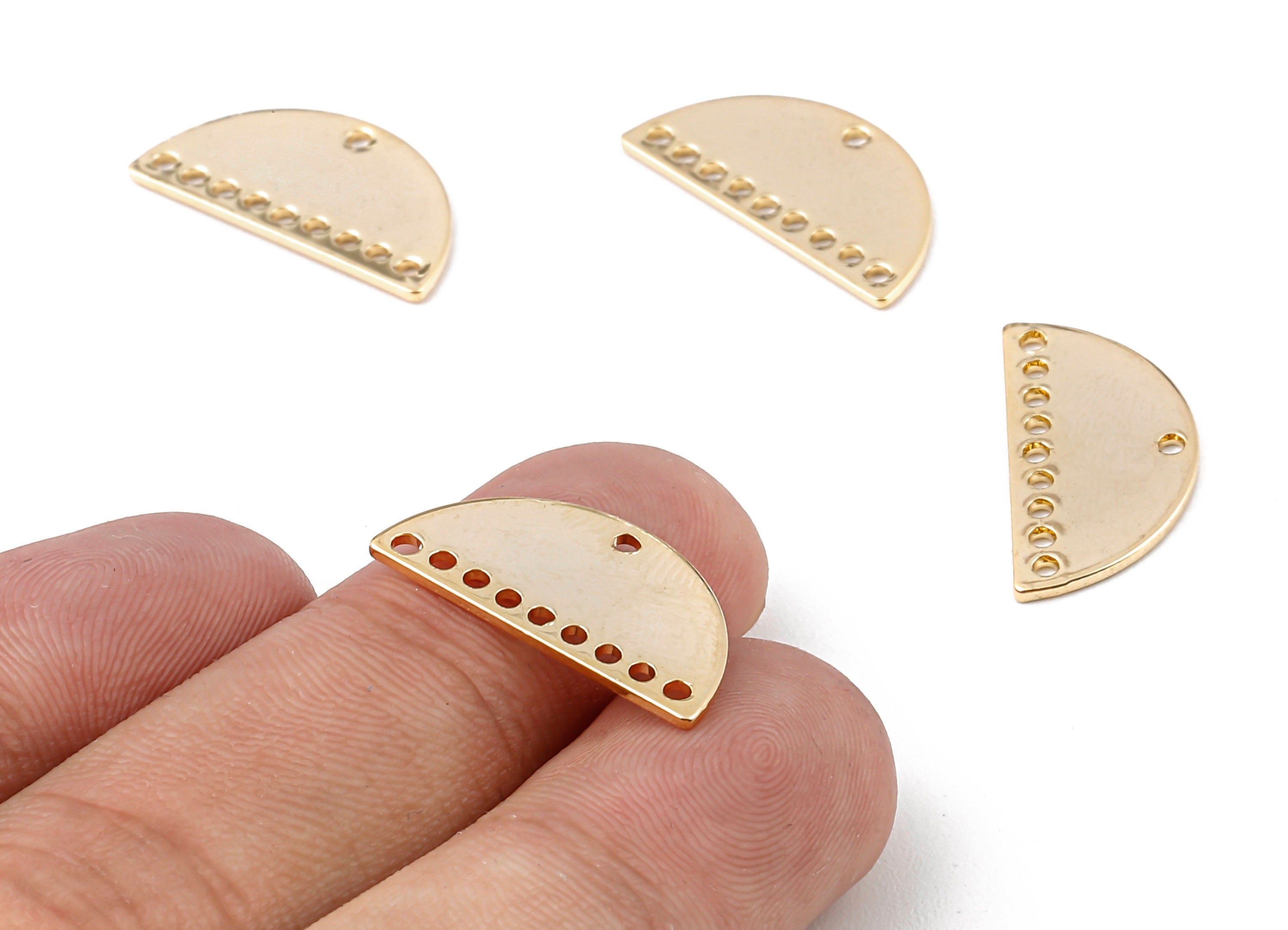 Brass Half Moon Connectors - Brass Semicircle Connectors - 18K Real Gold Plated Brass - Jewelry Supplies - 21.13x10.65x0.87mm - RGP1147 - DOMEDBAZAAR
