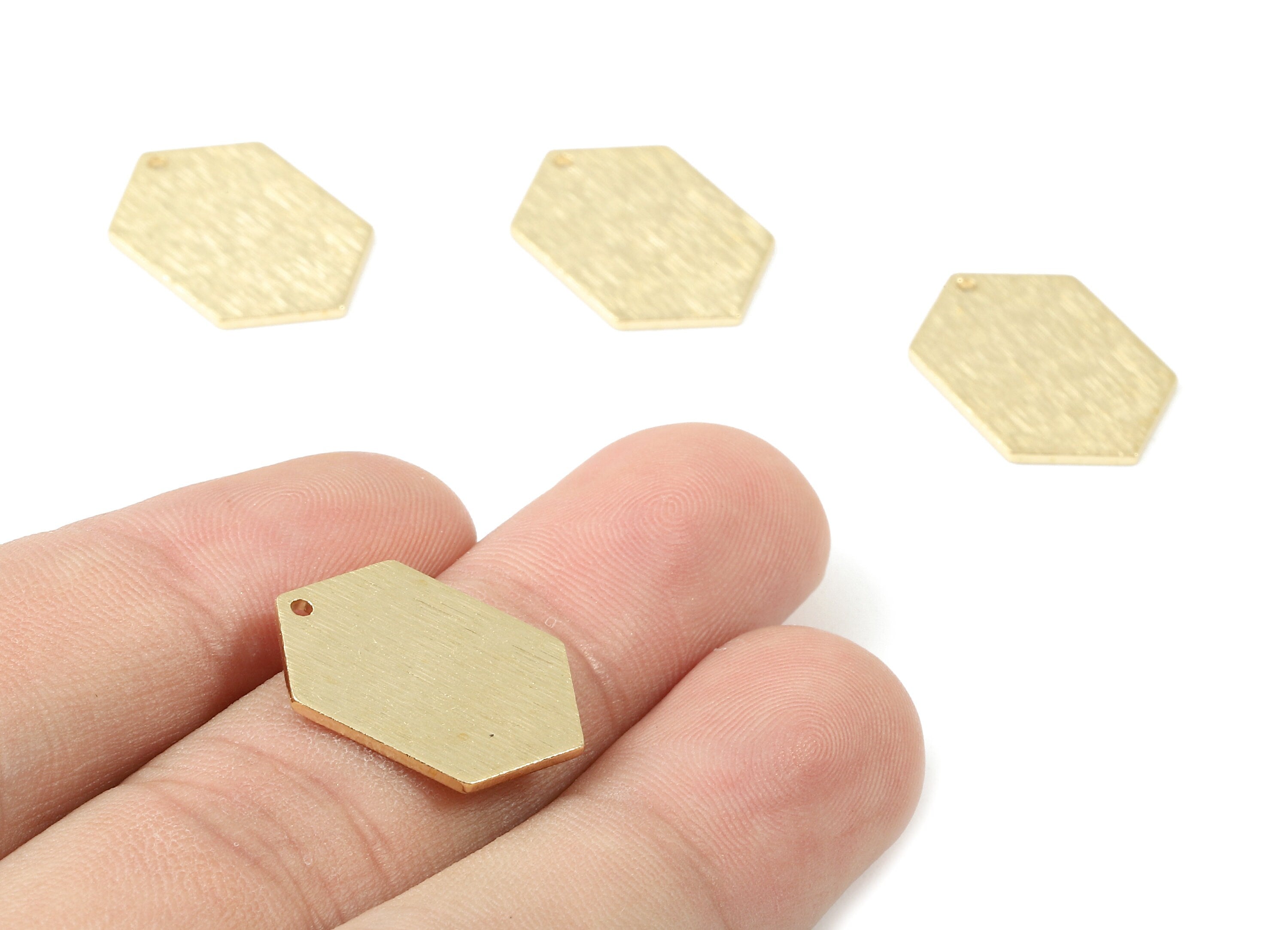 Brass Hexagon Charms - Raw Brass Textured Hexagon Earring and pendant - Earring Findings - Jewelry Supplies - 20.44x13.95x1.05mm - PP2959 - DOMEDBAZAAR