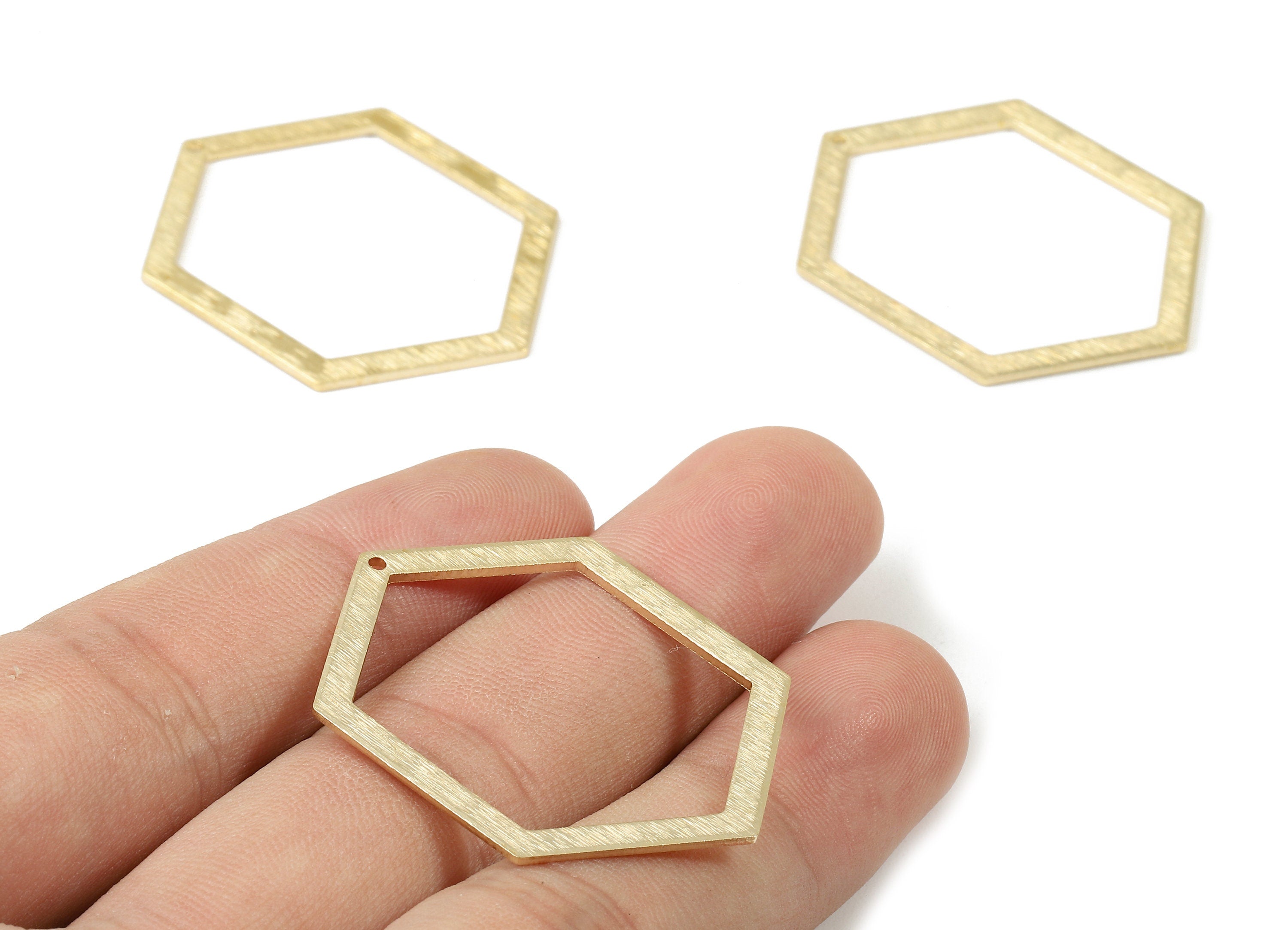 Brass Hexagon Charms - Raw Brass Textured Hexagon Earring and pendant - Earring Findings - Jewelry Supplies - 38.95x29.75x1.07mm - PP2958 - DOMEDBAZAAR