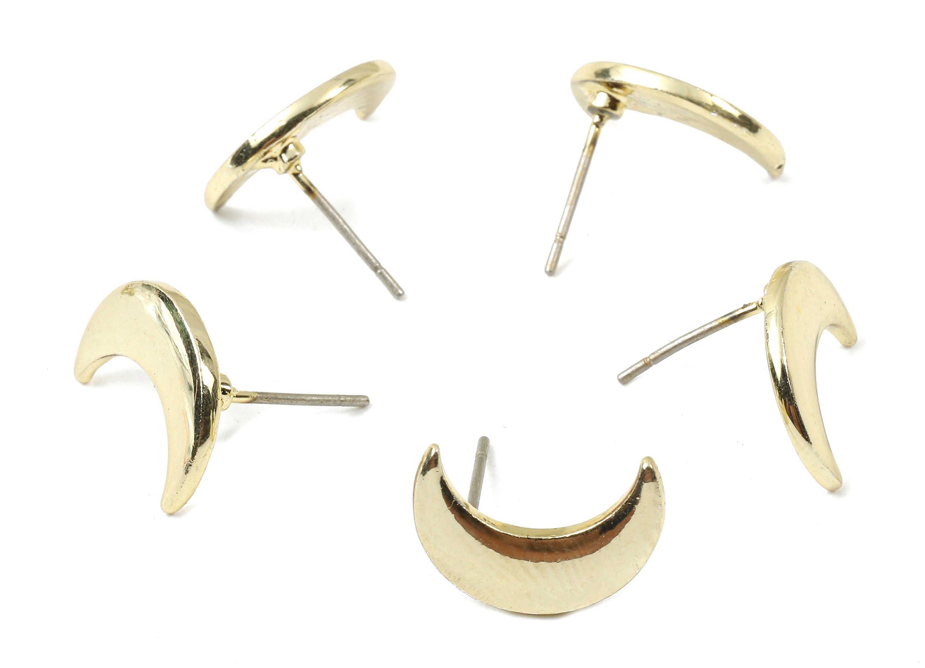 Alloy Crescent Moon Earring Stud - Alloy Moon Earring Post - Alloy Earring Post Findings - Gold Tone Plated - 14.22x10.3x1.74mm - ZZ1581G - DOMEDBAZAAR