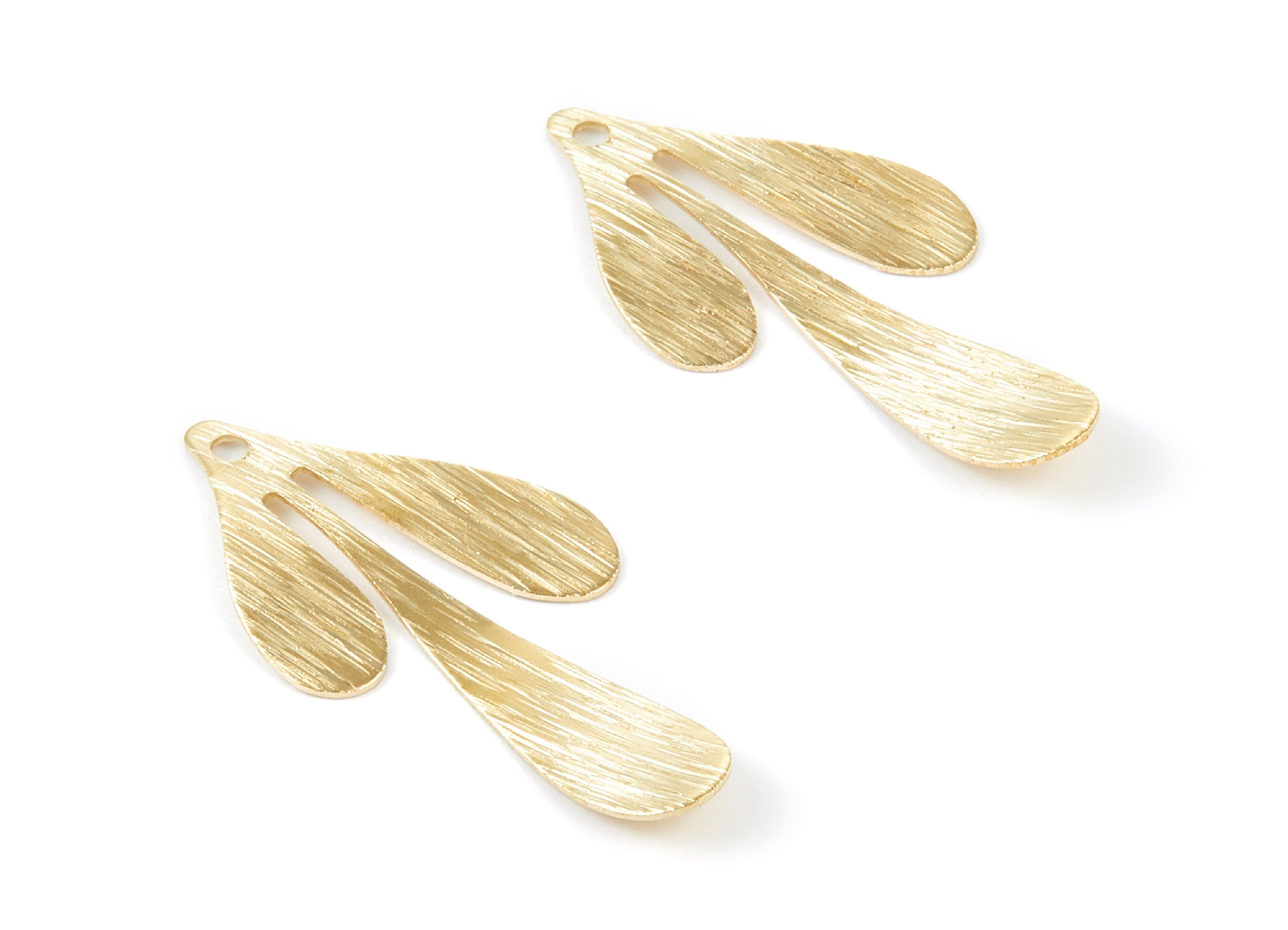 Brass Textured Leaf Charms - Textured Leaf Shaped Raw Brass Pendant - Earring Findings - Jewelry Supplies - 35,2x17,28x0,63mm - PP2073 - DOMEDBAZAAR