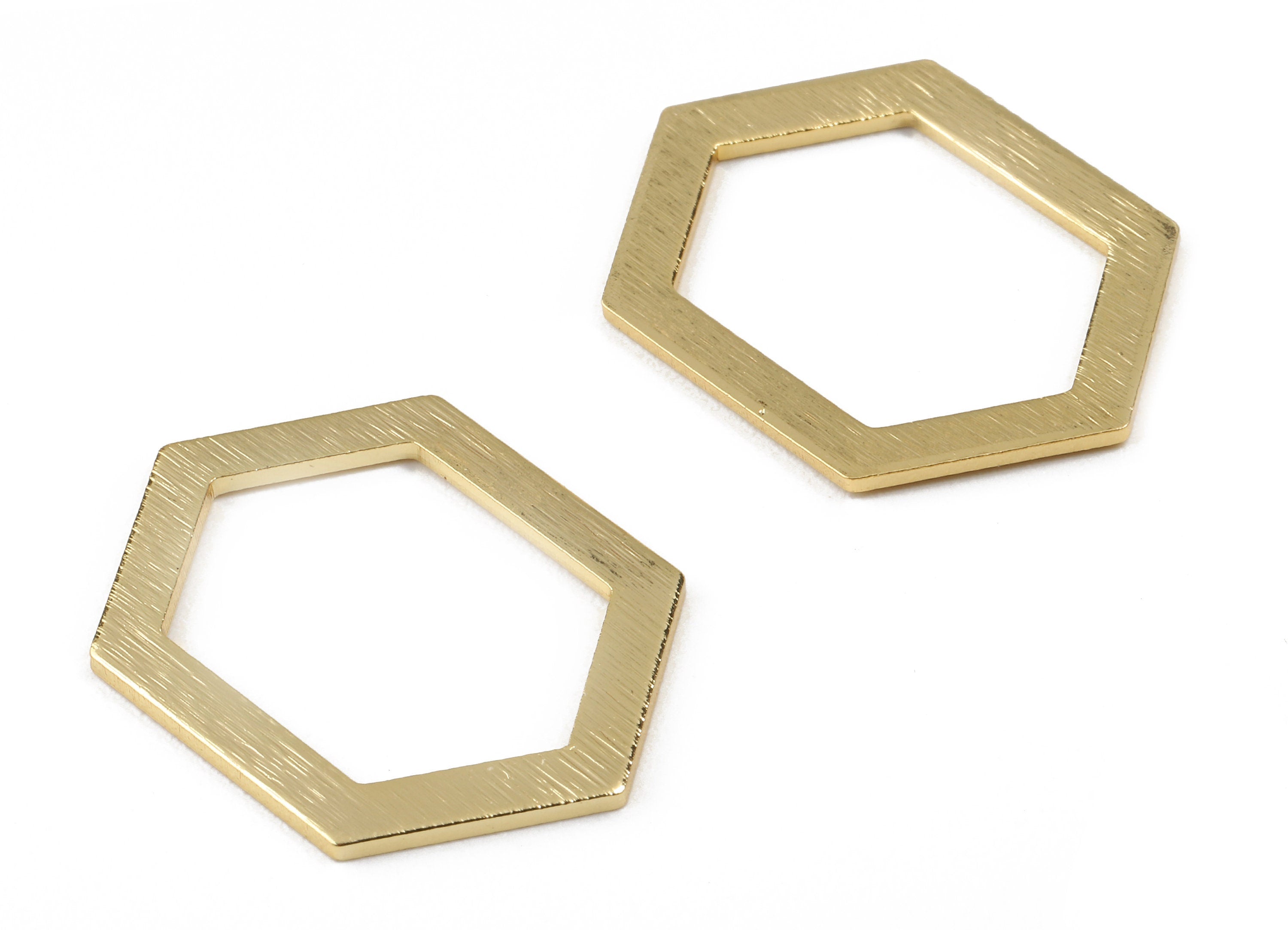 Brass Hexagon Charms - Brass Textured Hexagon Pendant - 18K Real Gold Plated Brass - Necklace Pendant - 26.72x19.3x1.15mm - RGP2267 - DOMEDBAZAAR