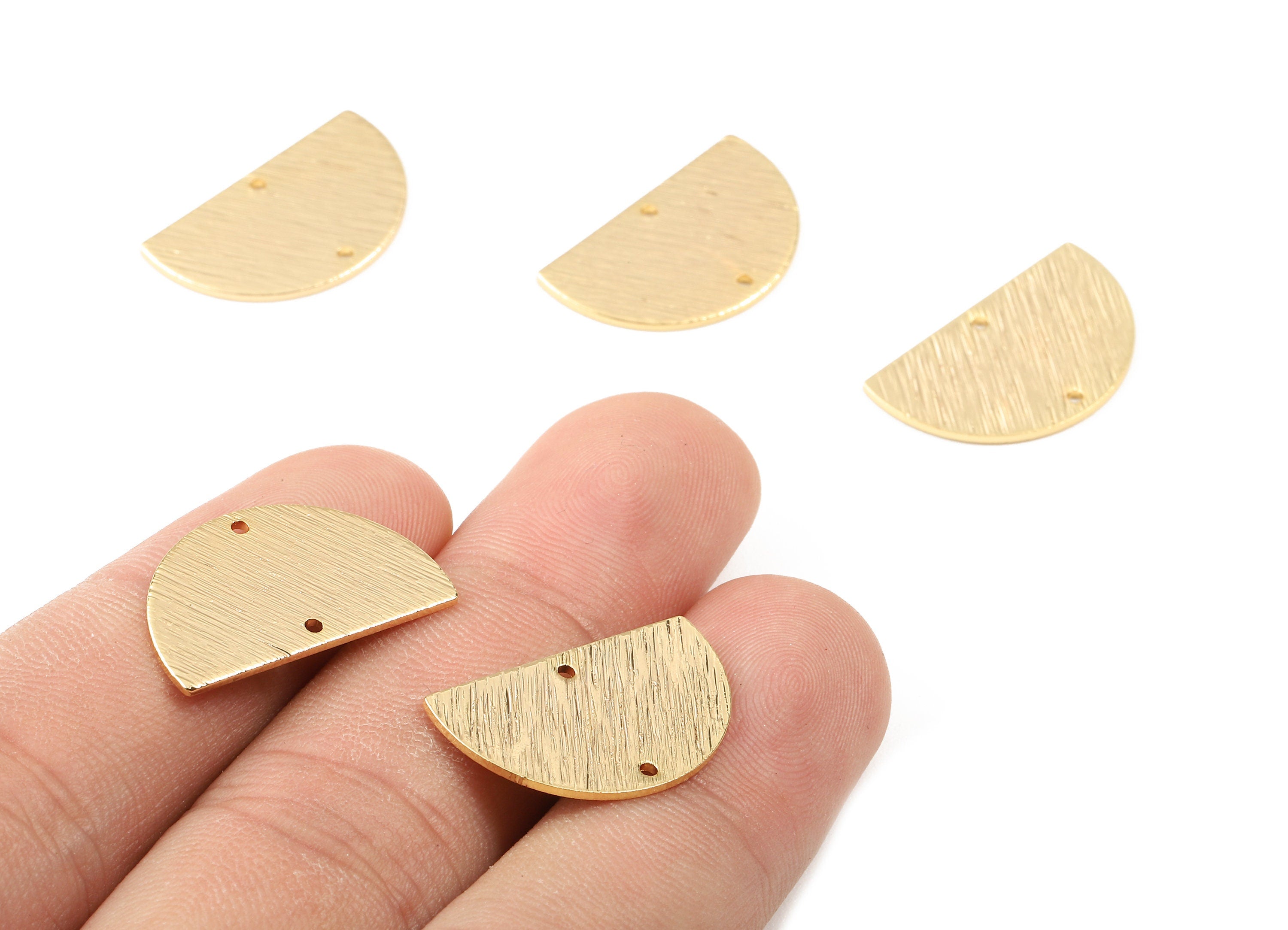 Brass Half Moon Connectors - Brass Textured Semicircle Connectors - 18K Real Gold Plated Brass - Jewelry Supplies - 21.4x13x0.85mm - RGP2260 - DOMEDBAZAAR