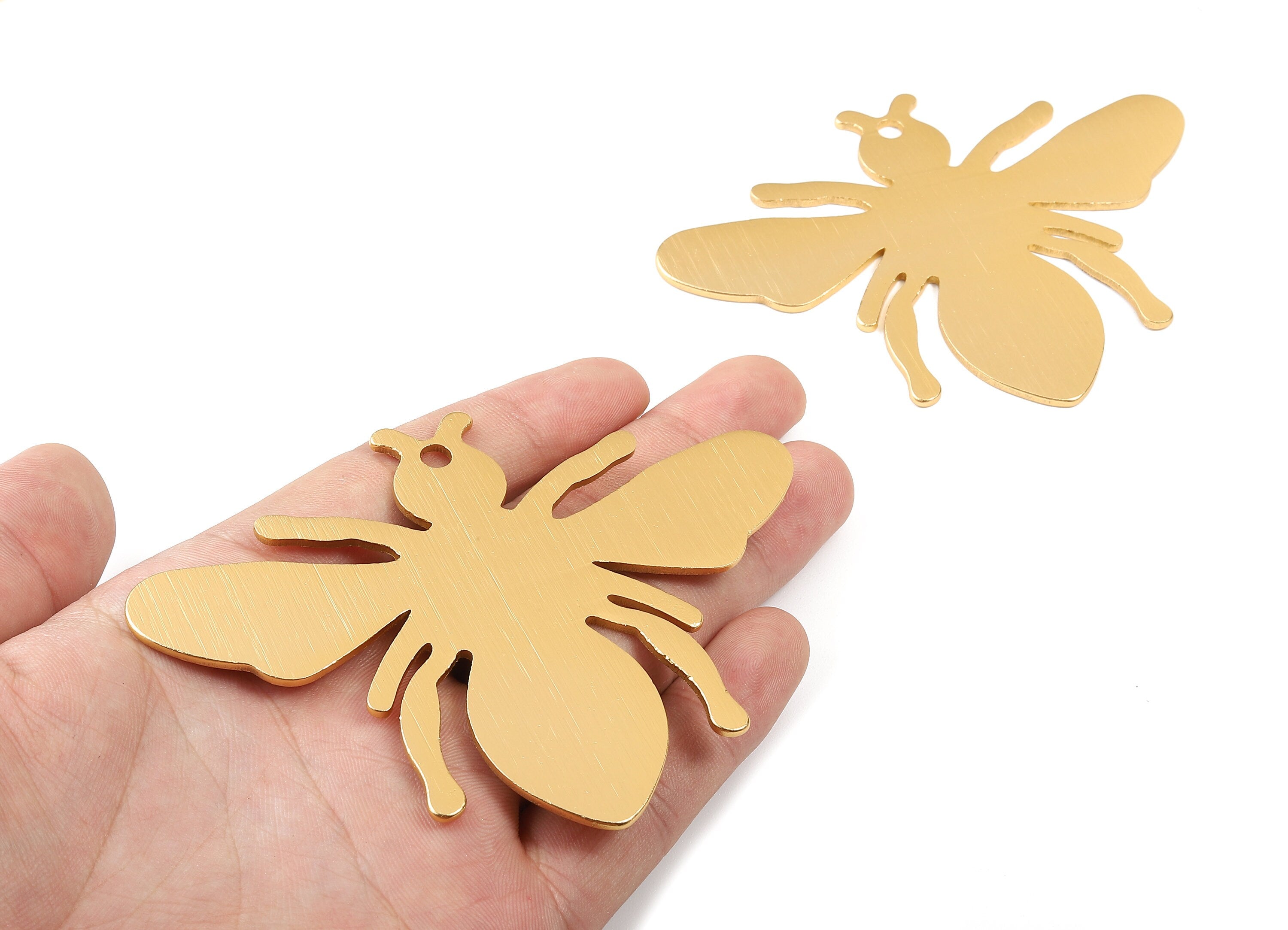 Aluminum Charms - Bumblebee Shaped Pendant - Anodized Aluminium Charms - Wall Decor - Gold Tone - 75x101x2.5mm - AA1001 - DOMEDBAZAAR