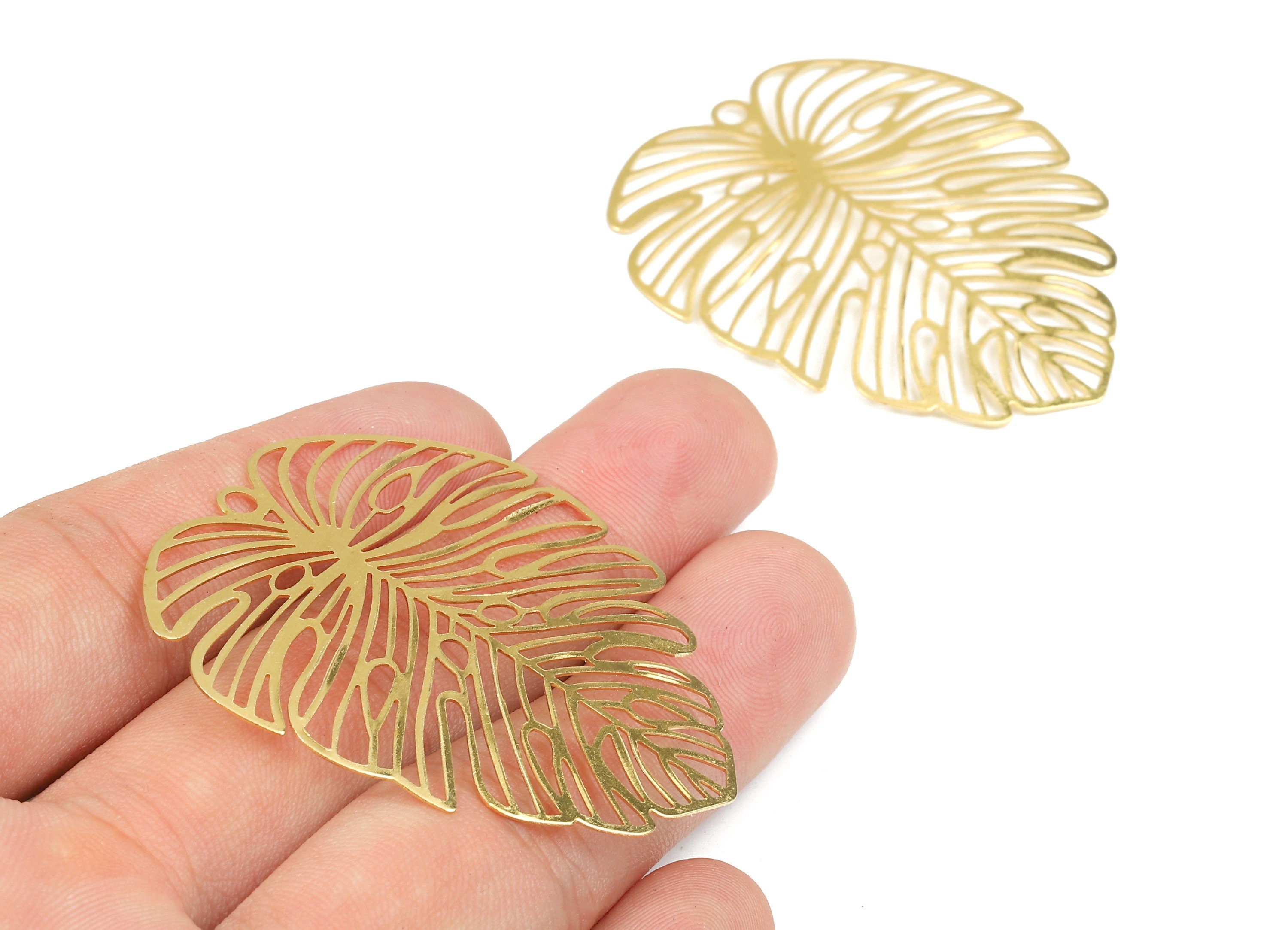 Brass Monstera Charms - Raw Brass Monstera Earrings and Pendants - Earring Findings - Jewelry Supplies - 49x44.44x0.45mm - PP2040 - DOMEDBAZAAR