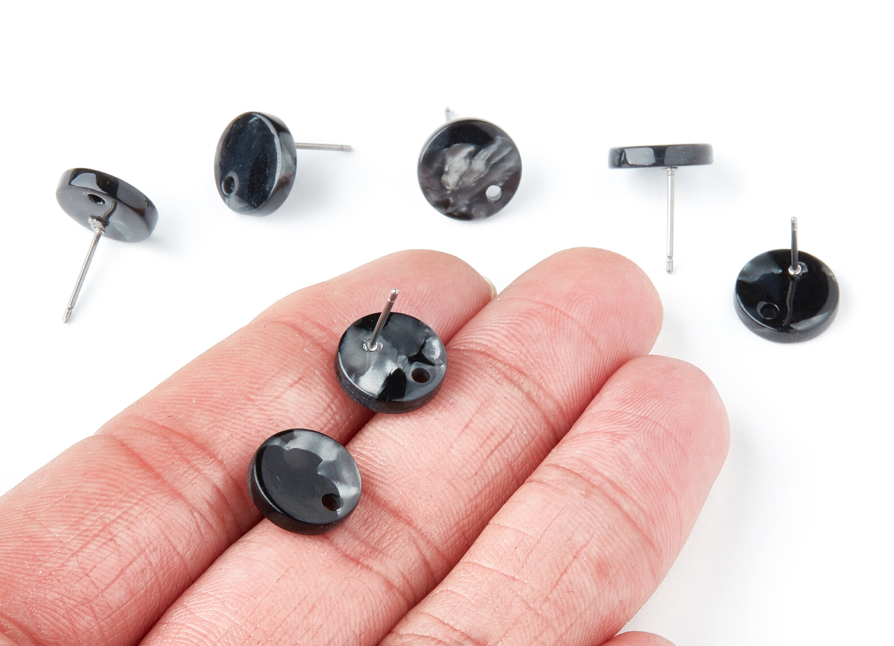 Acetate Round Earring Stud - Round Earring Post and Stud - Earring Findings - Color Code: A48 - 11.6x11.6x2.95mm - AC1139W - DOMEDBAZAAR