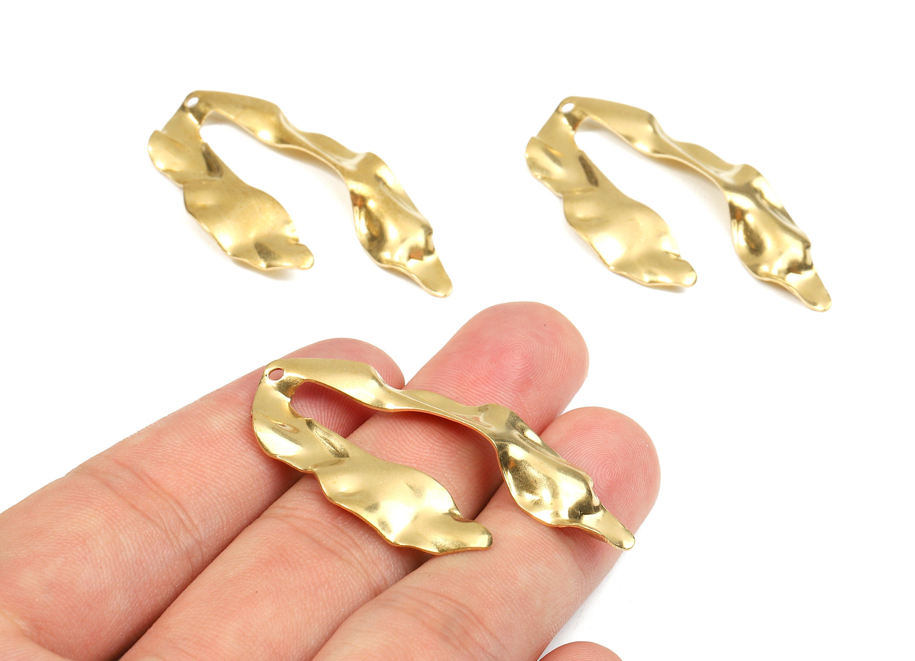 Brass Wavy U Charms - Raw Brass Wavy U Earrings and Pendant - Earring Findings - Jewelry Supplies - 48.95x25.04x2.74mm - PP2653 - DOMEDBAZAAR