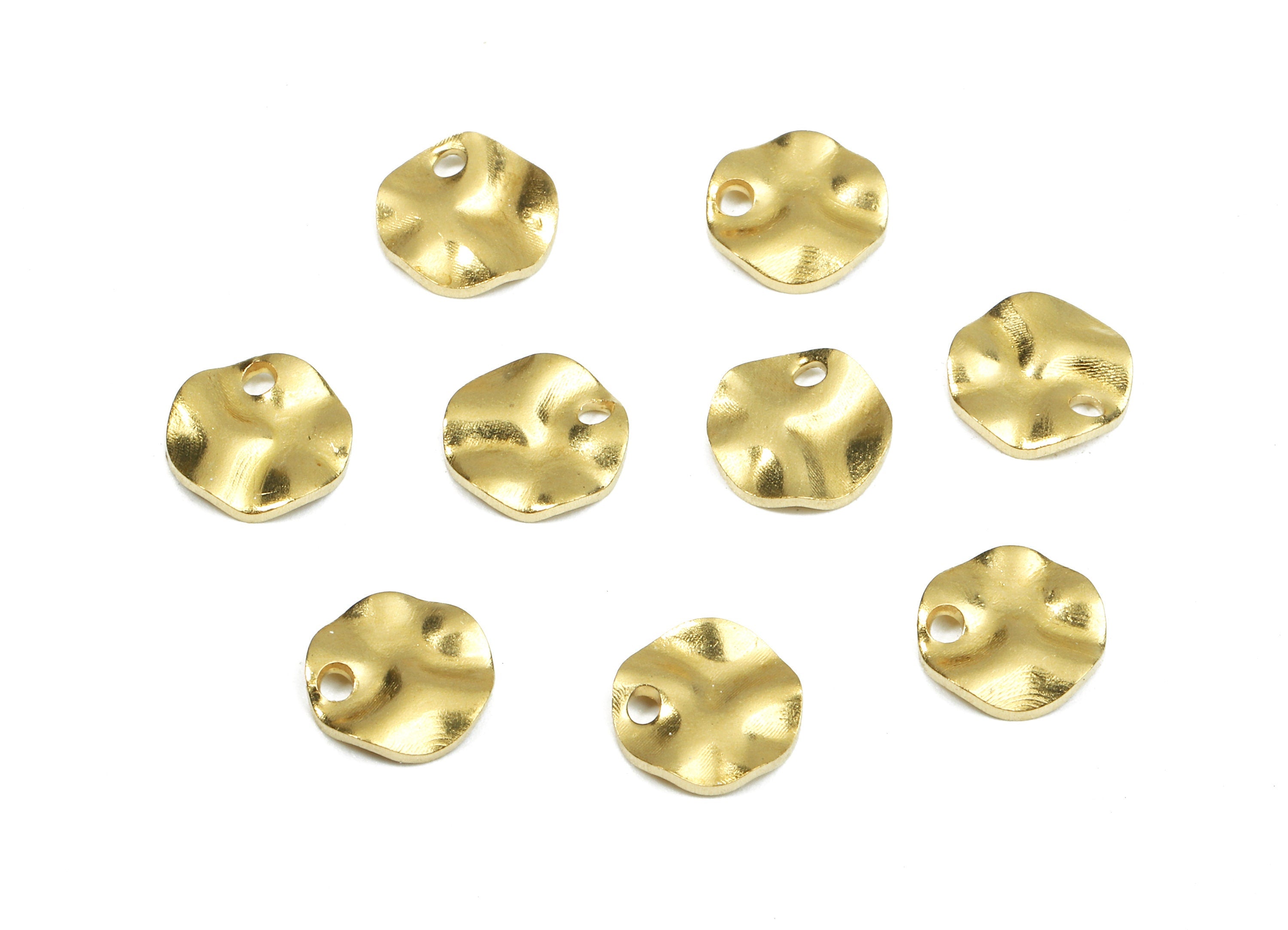 Brass Wavy Round Charms - Raw Brass Wavy Round Earrings and Pendant - Earring Findings - Jewelry Supplies - 8.11x8.12x1mm - PP2574 - DOMEDBAZAAR