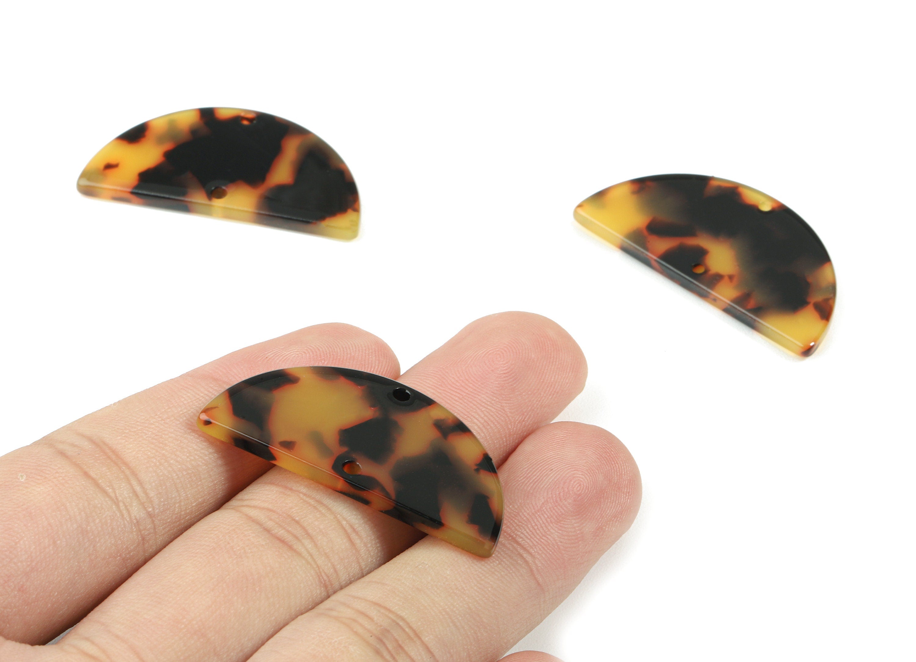 Acetate Semicircle Connectors - 2 Holes Half Moon Tortoise Shell Charms - Jewelry Supplies - Color Code: A01 - 37.2x18.55x2.4mm - AC1794-A01 - DOMEDBAZAAR