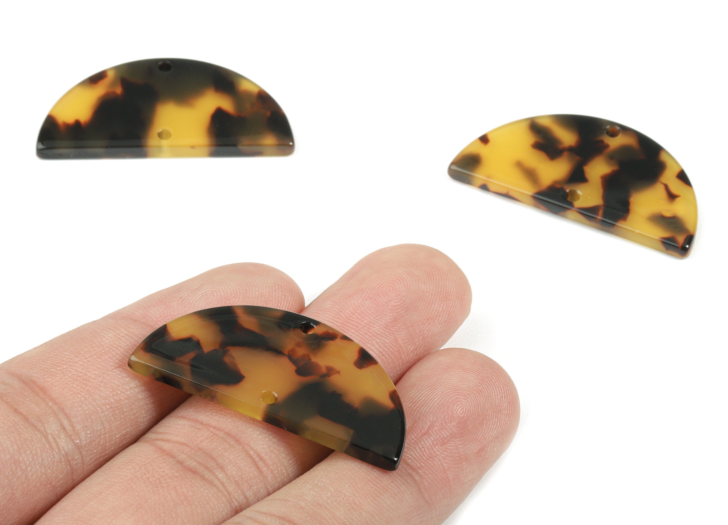 Acetate Semicircle Connectors - 2 Holes Tortoise Shell Earring - Jewelry Making Supplies - Color Code: A02 - 36.13x17.84x2.8mm - AC1795-A02 - DOMEDBAZAAR