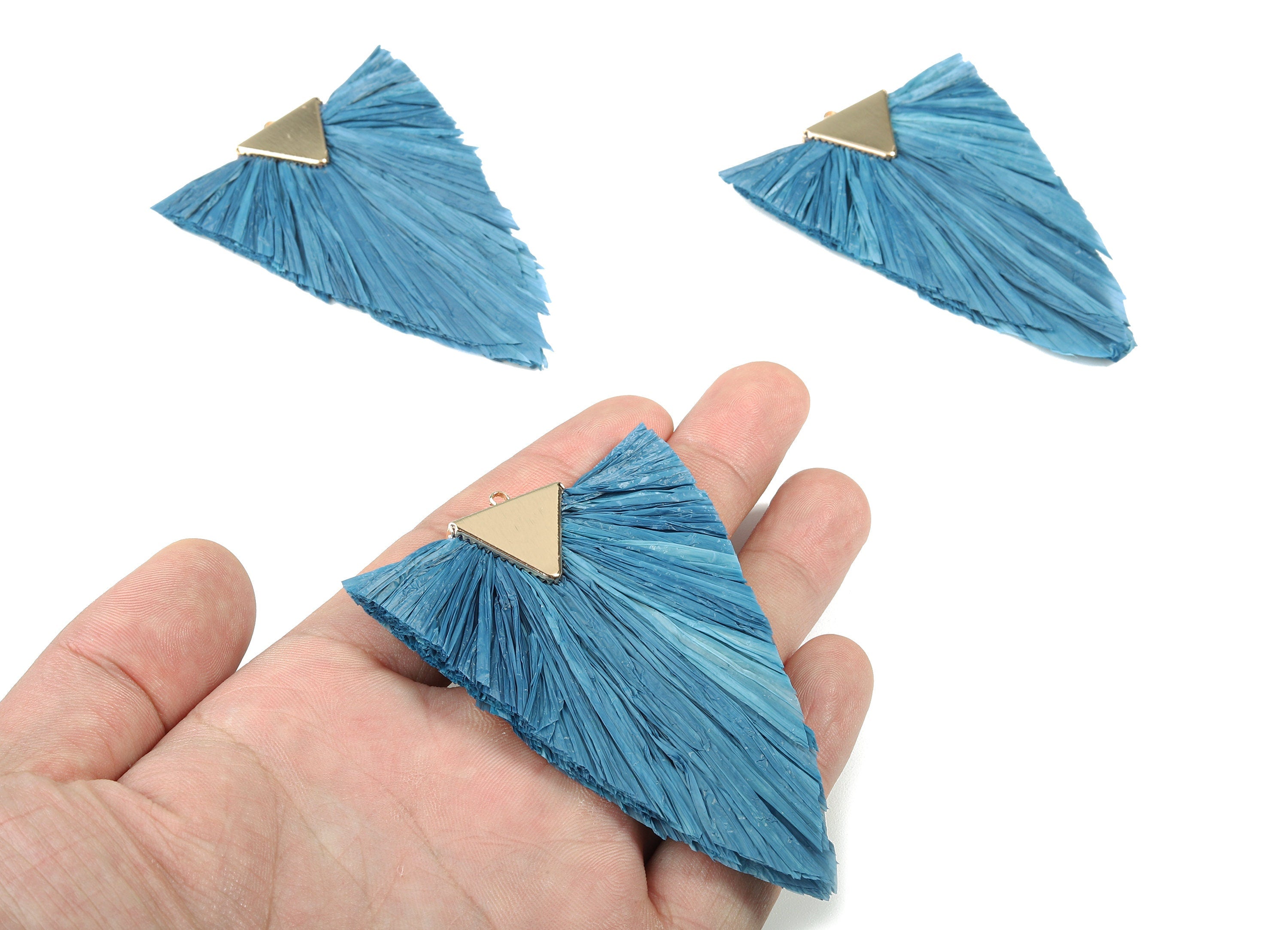 Raffia Triangle Tassels Charms - Raffia Tassel Pendant - Handmade Tassels Jewelry - Gold Tone Plated - 76.99x56.71x5.69mm - RS1060B - DOMEDBAZAAR