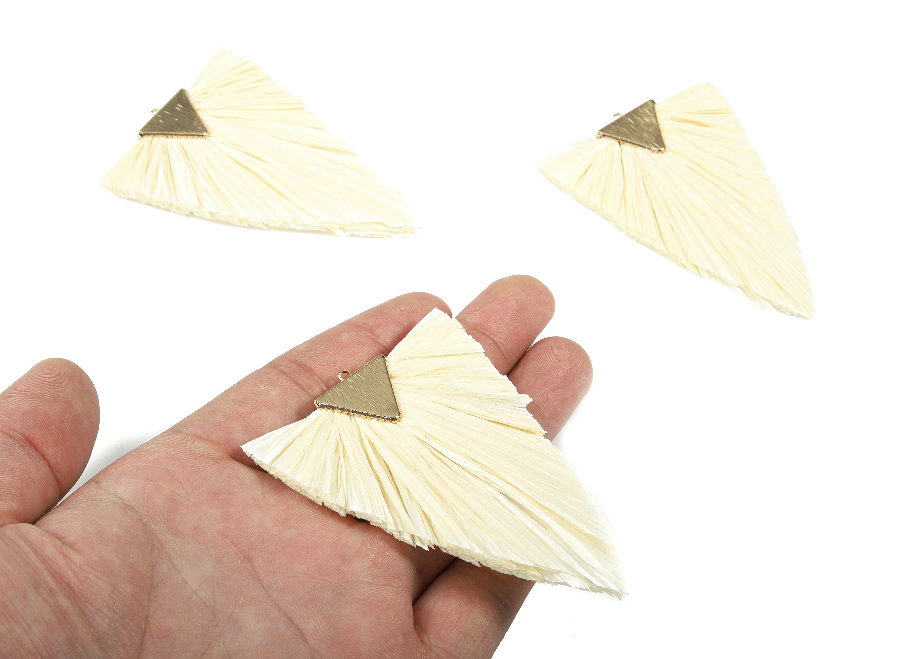 Raffia Triangle Tassels Charms - Raffia Tassel Pendant - Handmade Tassels Jewelry - Gold Tone Plated - 76.99x56.71x5.69mm - RS1060W - DOMEDBAZAAR