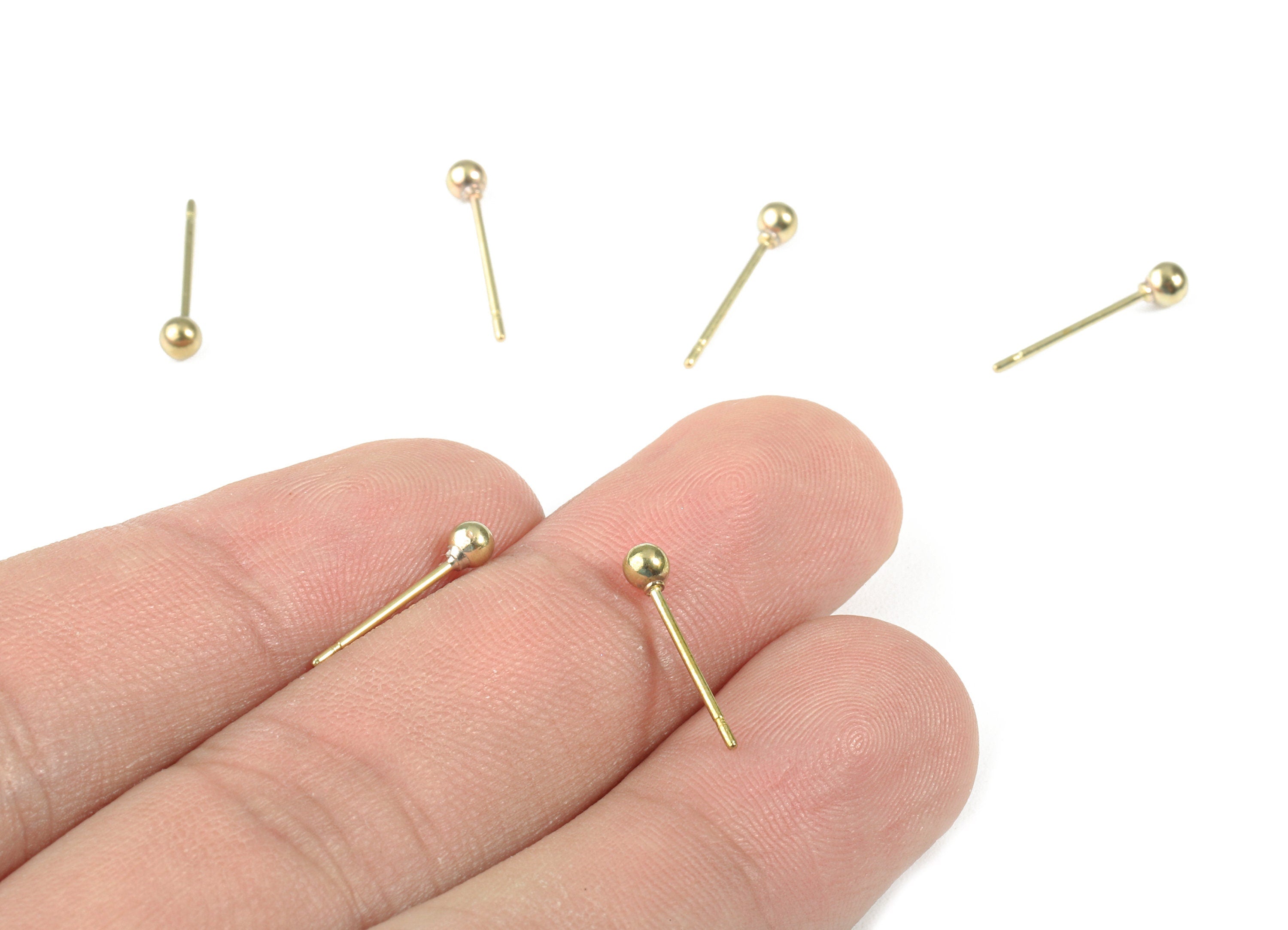 Brass Ball Earring Studs - Raw Brass Earring Posts - Gold Tone Plated - Earring Charms - Jewelry Supplies - 14.81x2.93mm - PP2979 - DOMEDBAZAAR