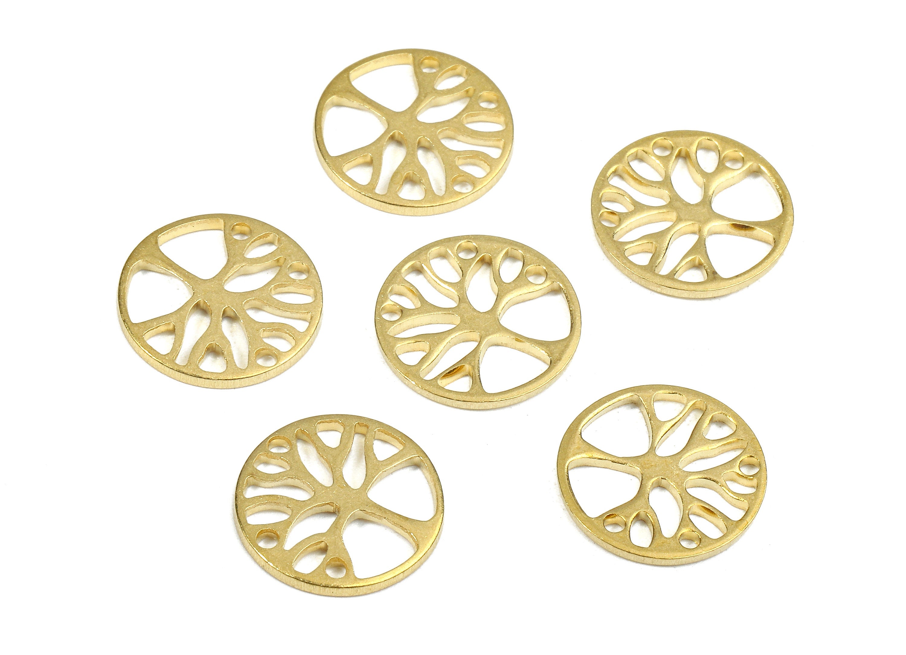 Brass Round Charms - Raw Brass Tree Earrings and Pendant - Brass Hollow Round Necklace - Jewelry Supplies - 12.08x12.08x1.11mm - PP2581 - DOMEDBAZAAR