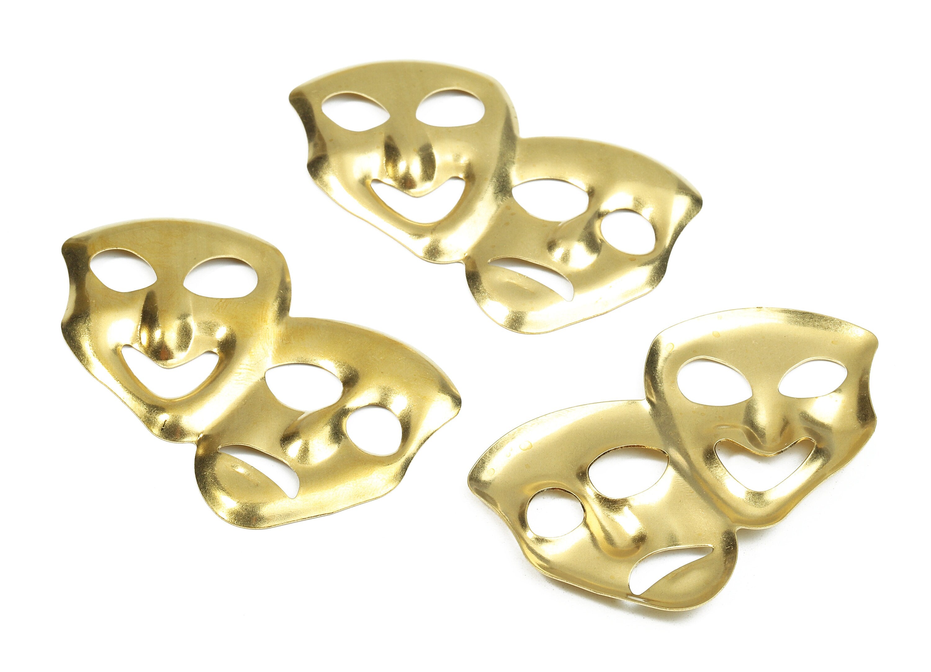 Brass Comedy Tragedy Masks Charms - Raw Brass Drama Mask Earrings and Pendant - Brass Theatre Faces Necklace - 58.56x35.84x2mm - PP2694 - DOMEDBAZAAR