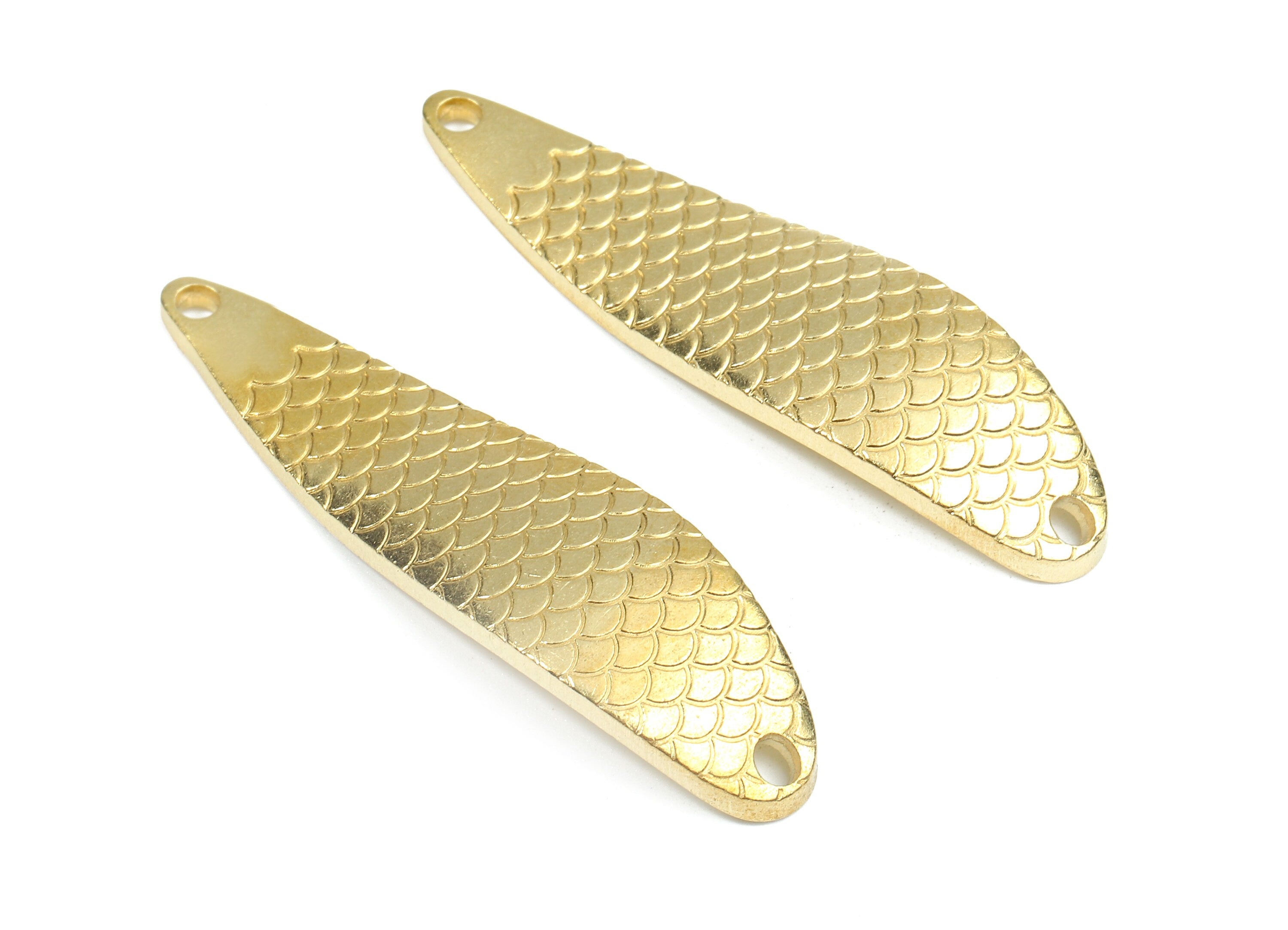 Brass Wavy Oval Connectors - Raw Brass Wavy Oval Fish Scale - Brass Oval Zipper Pendant - Jewelry Supplies - 51.57x13.43x2.65mm - PP2641 - DOMEDBAZAAR