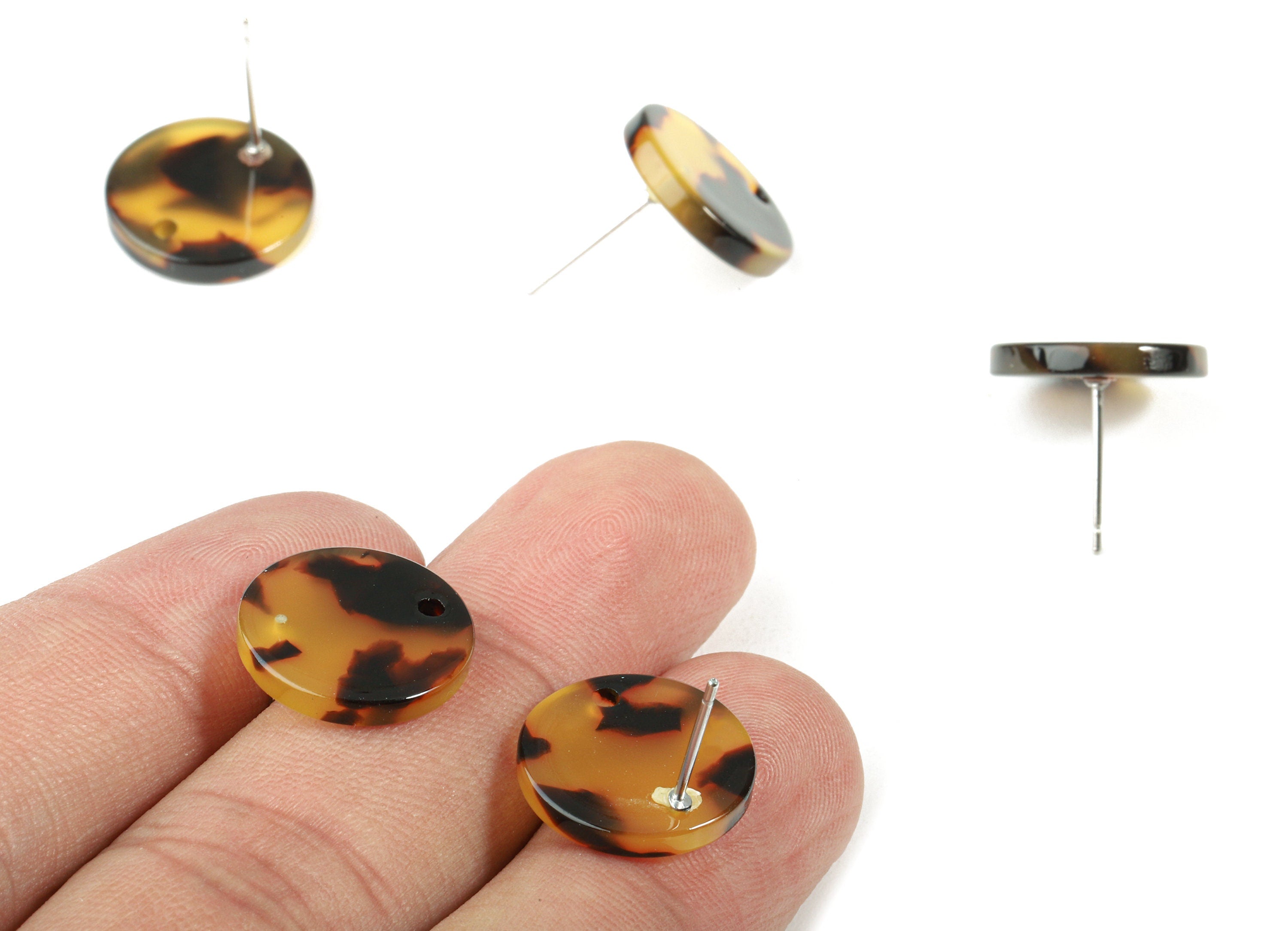 Acetate Round Earring Stud - Acetate Round Earring Post - Tortoise Shell Earrings - Color Code: A02 - 15x15x2.5mm - AC1672-A02 - DOMEDBAZAAR