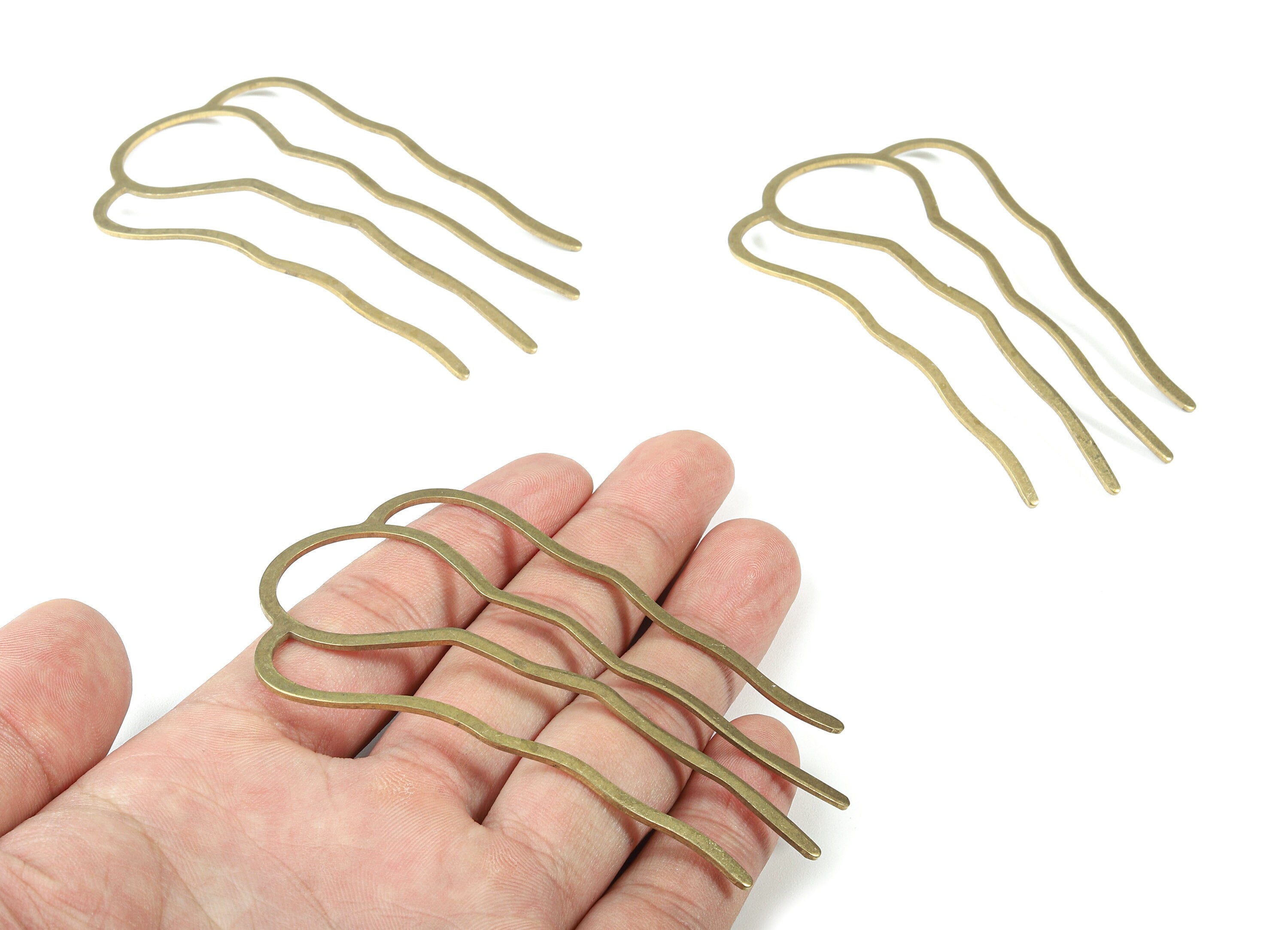 Brass Hair Tooth Comb Blanks - Brass 4 Teeth Barrette Hair Combs - Jewelry Supplies - 85.89x49.26x1.27mm - PP2982 - DOMEDBAZAAR