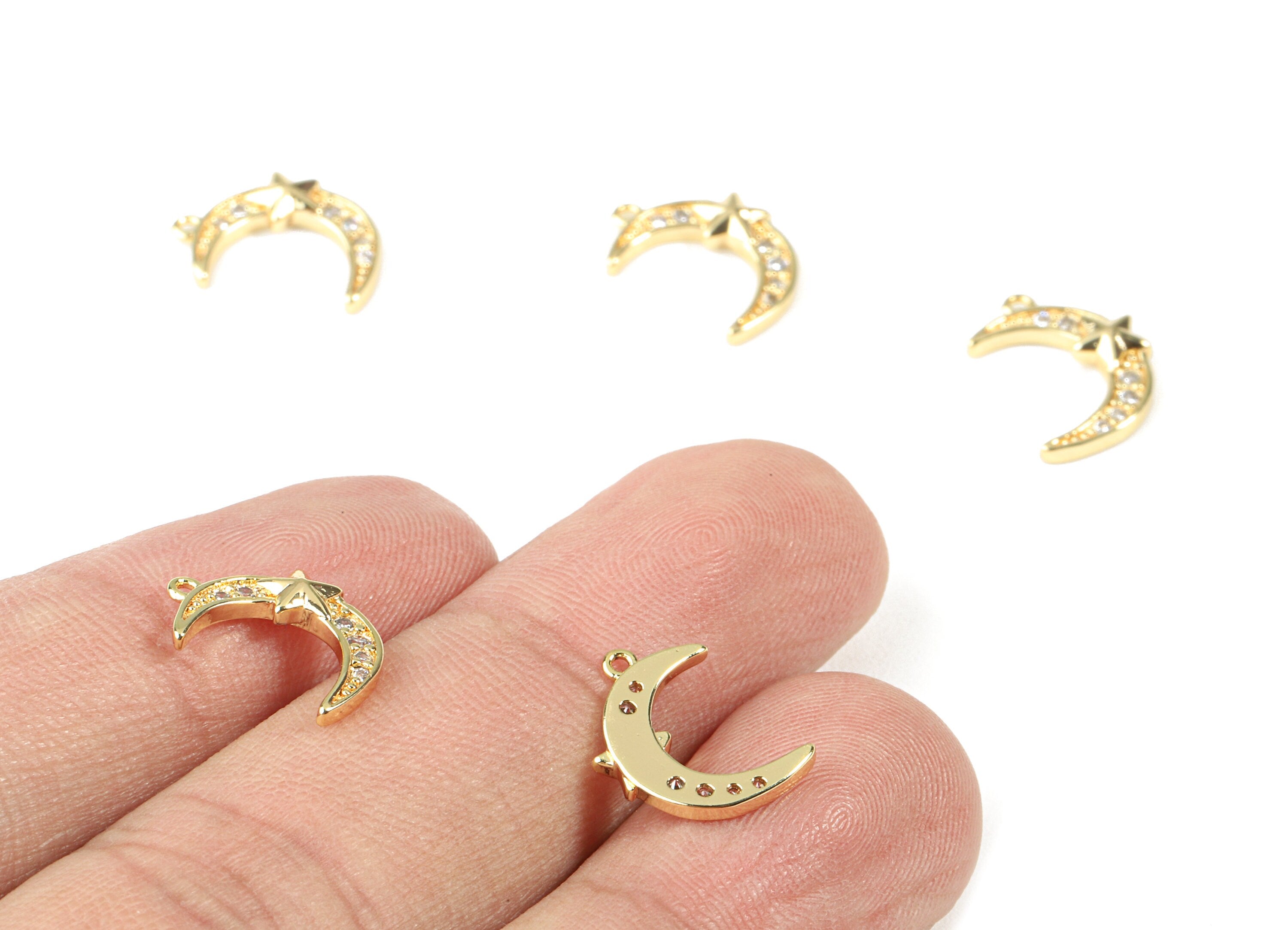 Brass Crescent Moon Charms - Brass Moon Star Earring Pendant - 18k Real Gold Plating Brass - Jewelry Supplies - 13.35x4.62x2.29mm - RGP2278 - DOMEDBAZAAR