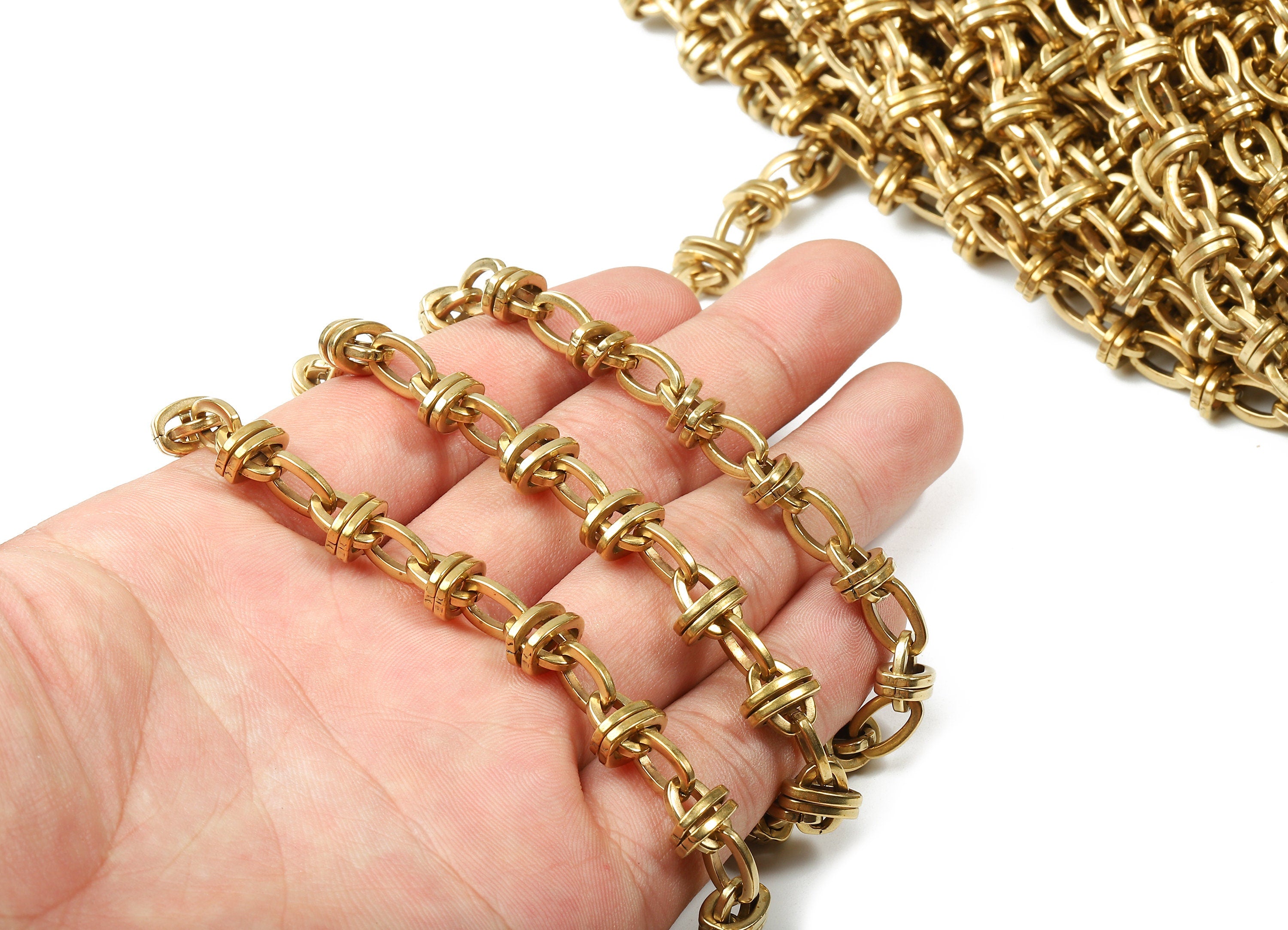 Brass Handmade Chain - Raw Brass Flat Cable Chain - open link - 0.38" x 0.38" x 0.12" - for Necklace Bracelet Jewellery Making - CC1143 - DOMEDBAZAAR