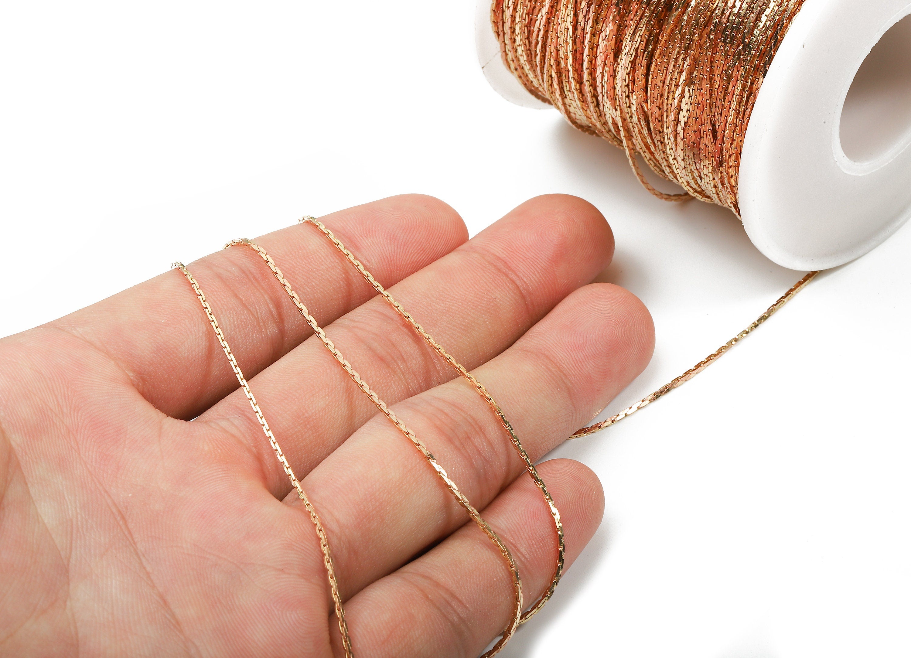 Tiny Snake Chain - Faceted Brass Chain - Raw Brass - 0.04" x 0.03" - for Necklace Bracelet Earring Jewellery Making - CC1136 - DOMEDBAZAAR