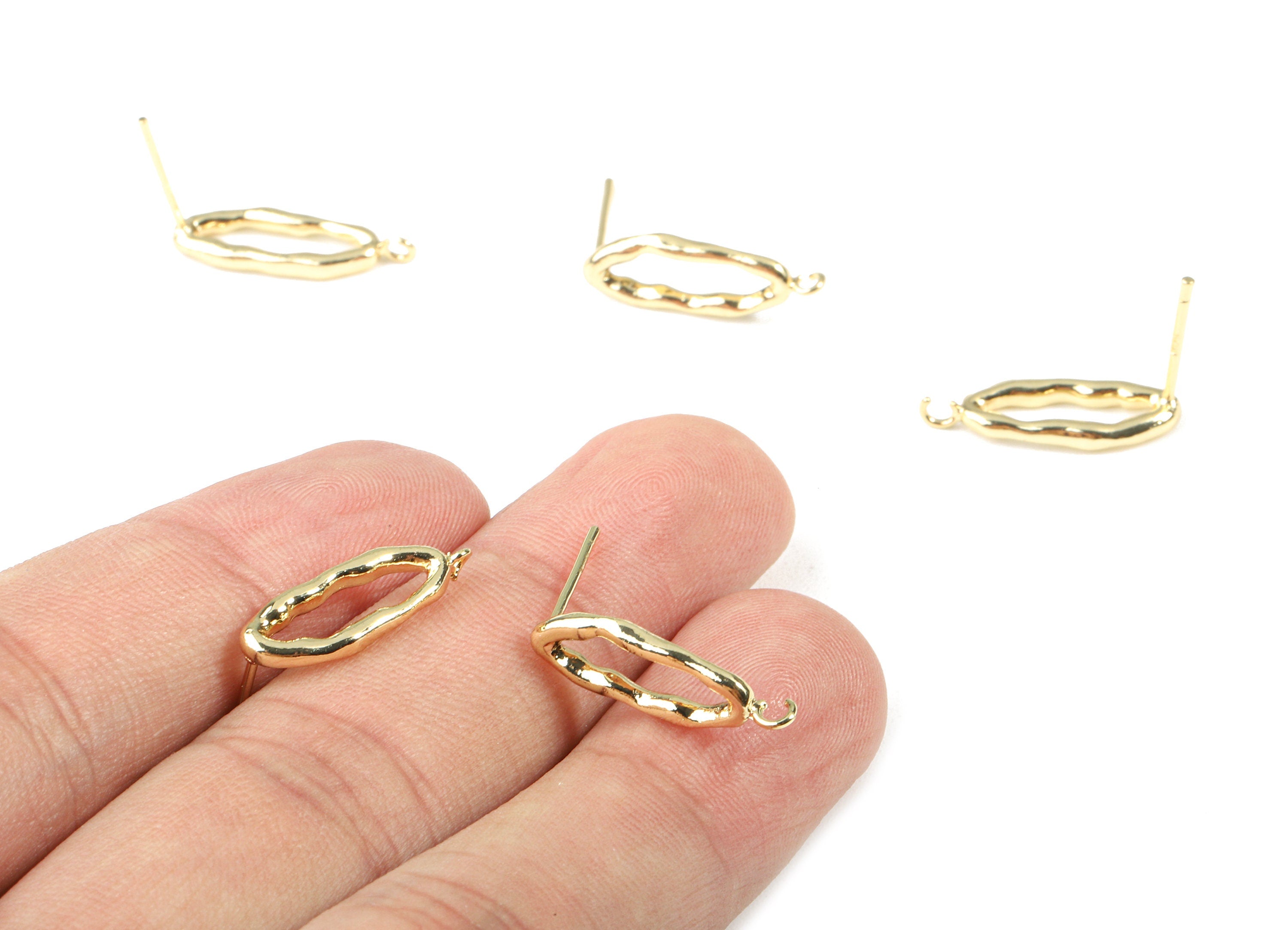 Brass Wavy Oval Earring Posts With Loop - Brass Oval Earring Stud - 18k Real Gold Plating Brass - 19.45x6.7x2.01mm - RGP2292 - DOMEDBAZAAR