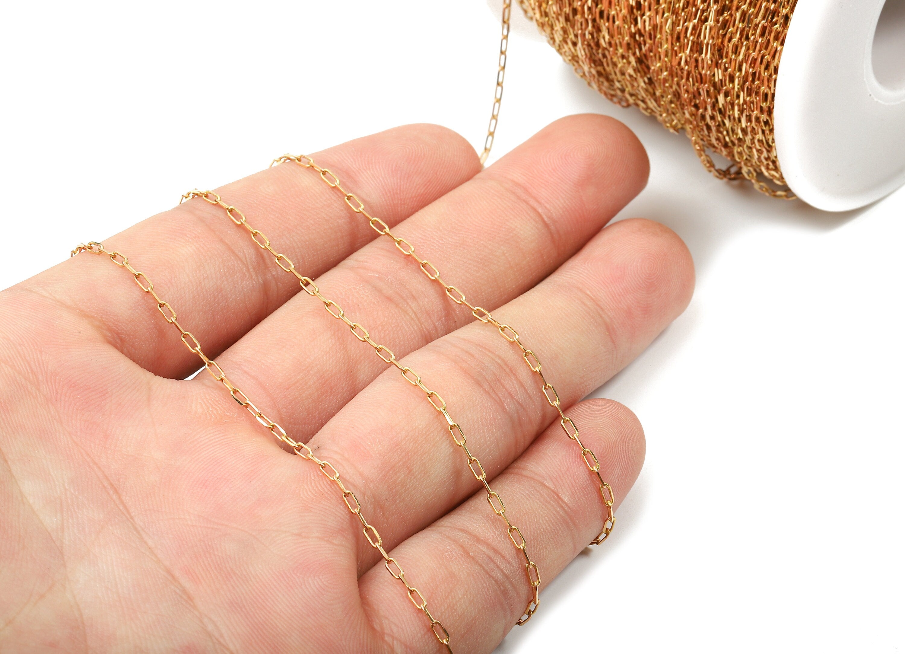 Flat Cable Chain - Faceted Raw Brass Chain - Soldered Link - Cable Chain - 0.14" x 0.06" x 0.02" - Jewellery Making - CC1138 - DOMEDBAZAAR